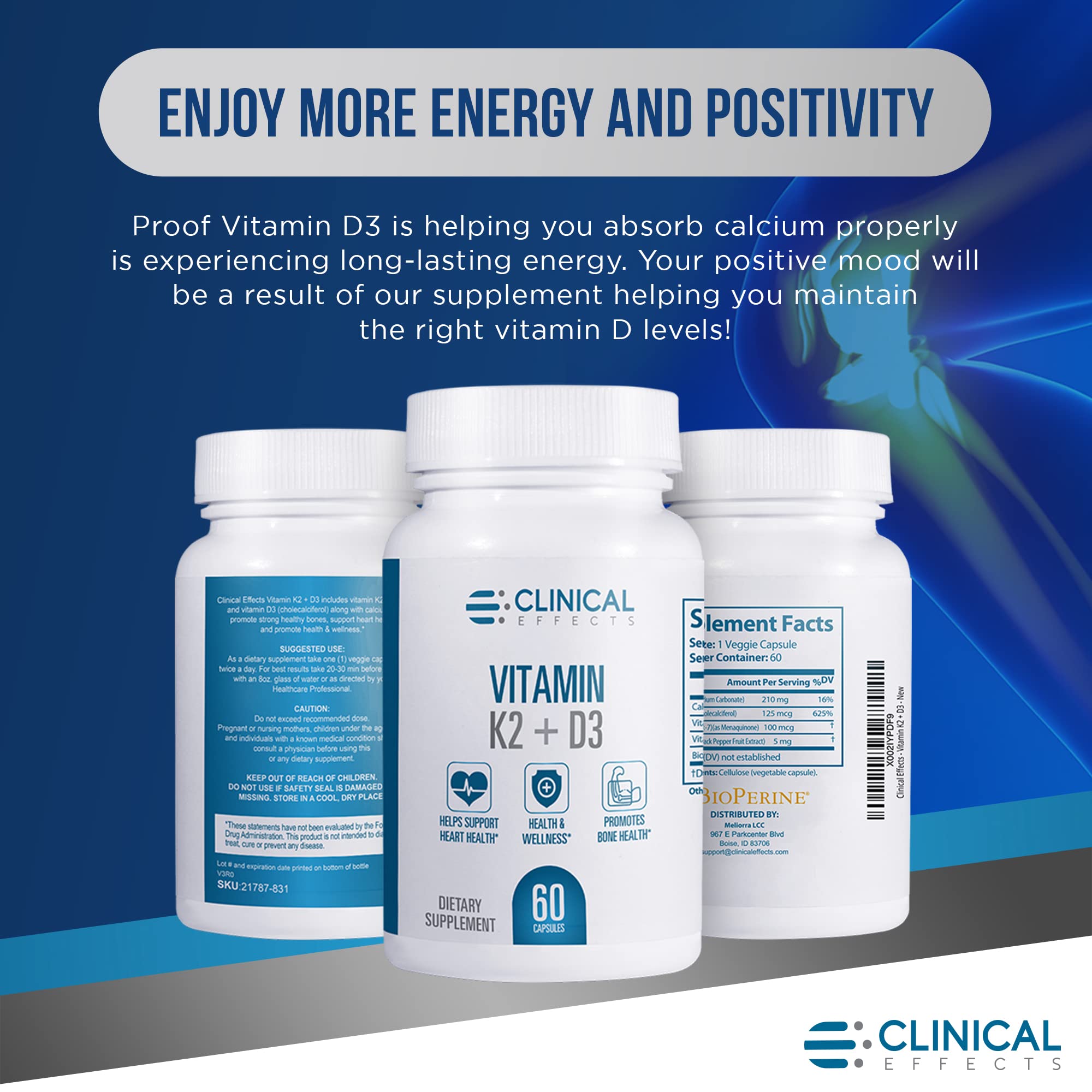 Foto 7 | Suplemento Vitamínico Efectos Clínicos Vitamina K2 + D3 60 Cápsulas - Venta Internacional.