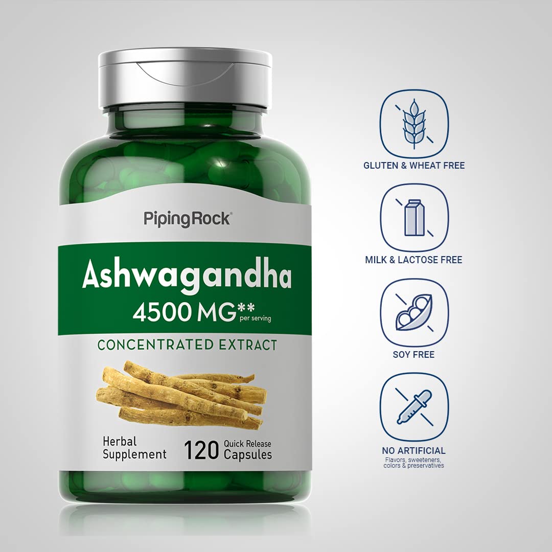 Foto 4 | Suplemento Piping Rock: Extracto De Raíz De Ashwagandha, 4500 Mg, 120 Cápsulas - Venta Internacional.