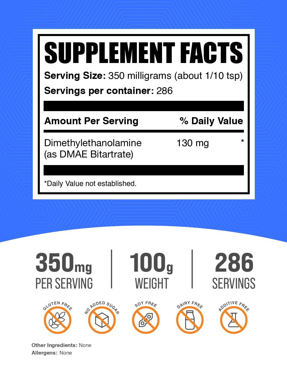 Foto 2 | Suplemento Bulksupplements.com En Polvo De Bitartrato Dmae 100 G - Venta Internacional.
