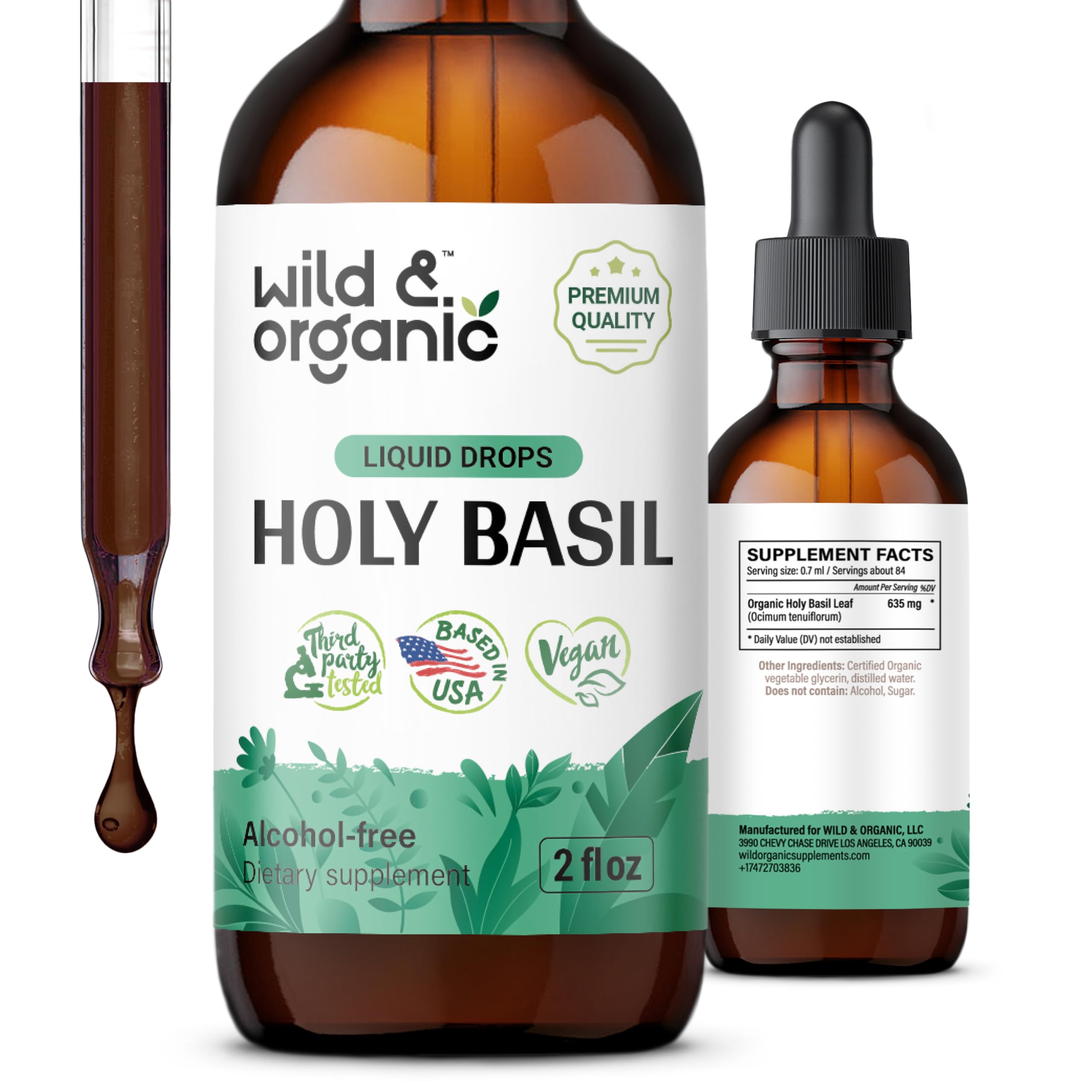 Foto 2 pulgar | Tintura De Hoja De Albahaca Sagrada Silvestre Y Orgánica, 60 Ml, Sin Alcohol - Venta Internacional.