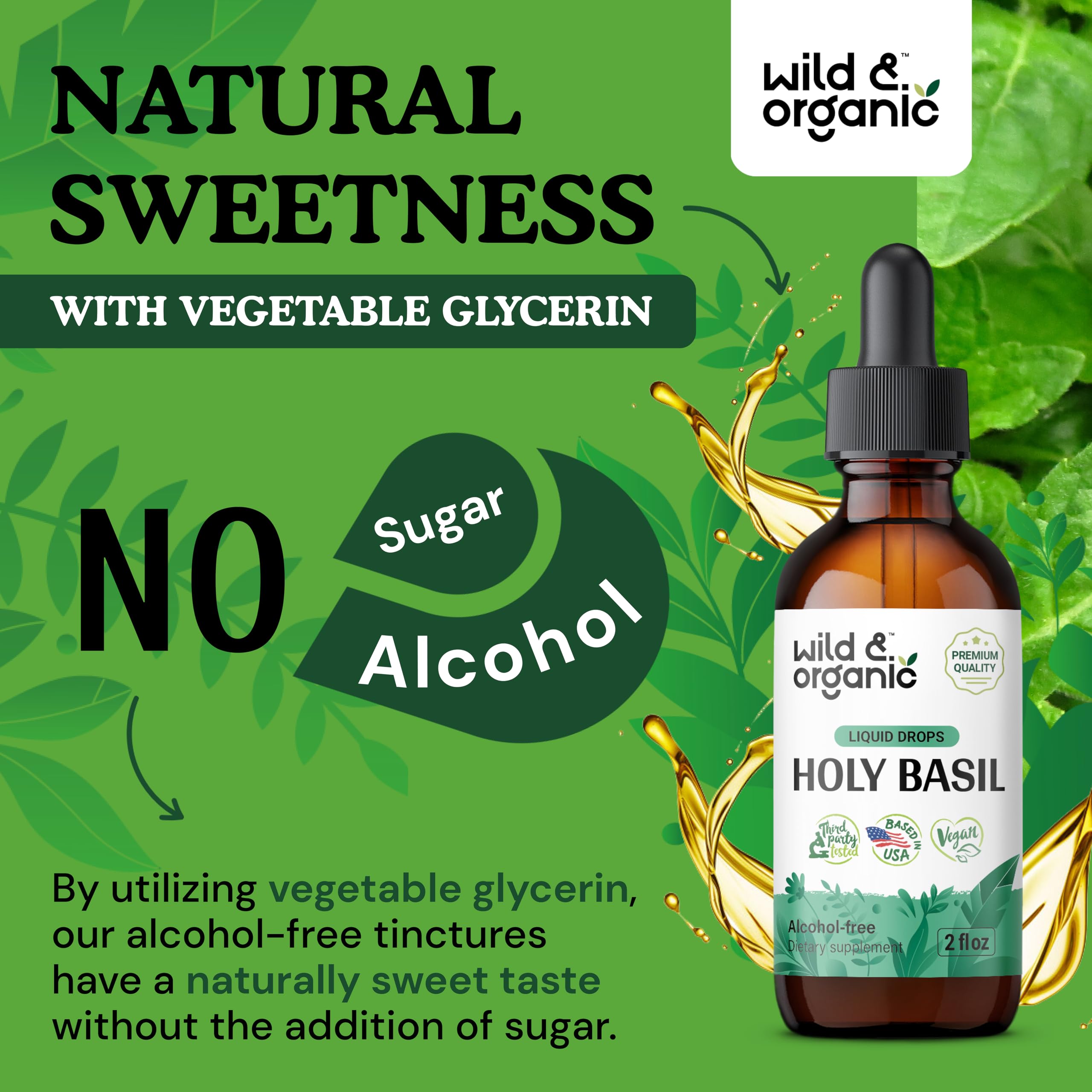 Foto 7 pulgar | Tintura De Hoja De Albahaca Sagrada Silvestre Y Orgánica, 60 Ml, Sin Alcohol - Venta Internacional.