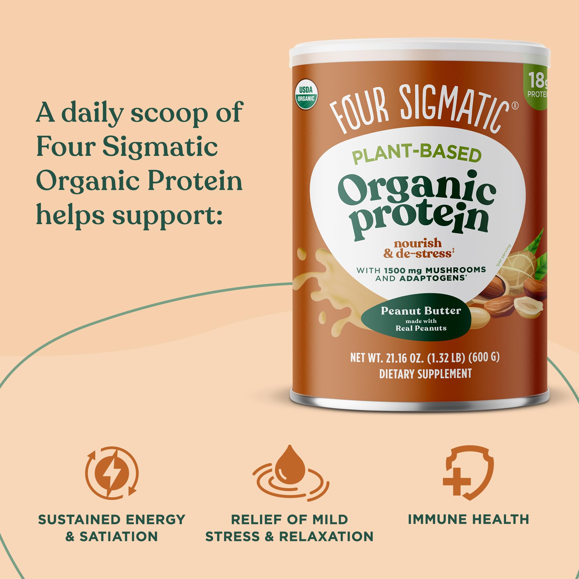Foto 3 pulgar | Crema De Cacahuete Four Sigmatic Con Proteína Vegetal En Polvo, 590 Ml - Venta Internacional.
