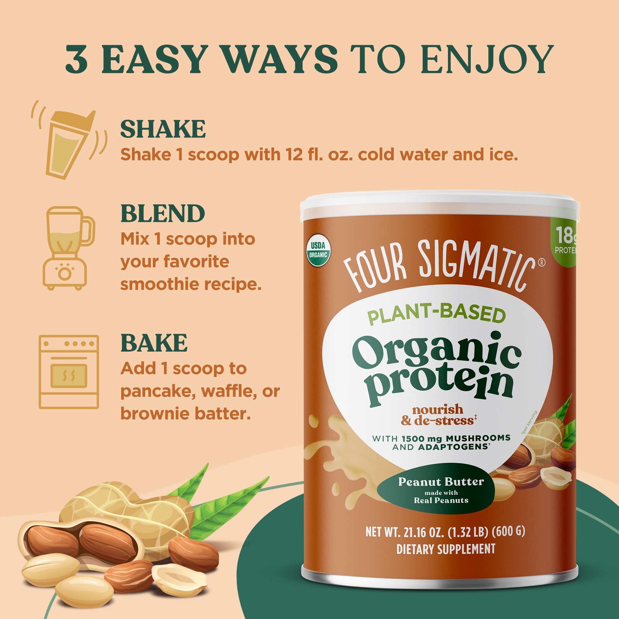 Foto 5 pulgar | Crema De Cacahuete Four Sigmatic Con Proteína Vegetal En Polvo, 590 Ml - Venta Internacional.