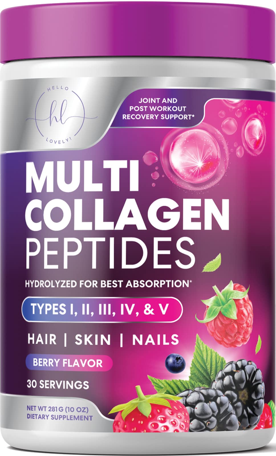 Foto 1 | Péptidos De Colágeno En Polvo Hello Lovely! Tipo I, Ii, Iii, V, X - Venta Internacional.