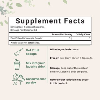 Foto 2 | Microingredientes De Polen De Pino En Polvo, 180 Ml, Que Ayudan Al Sistema Inmunitario - Venta Internacional.