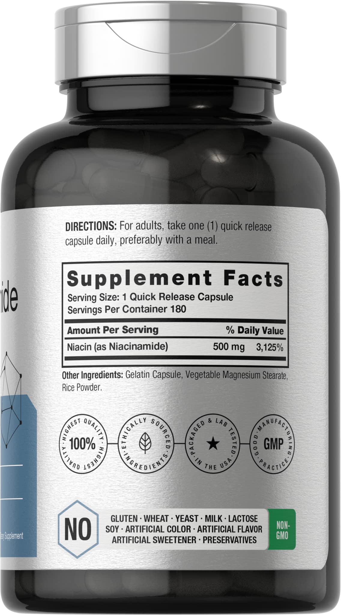 Foto 3 pulgar | Suplemento Horbaach Flush Free Nicotinamida 500 Mg 180 Cápsulas - Venta Internacional.