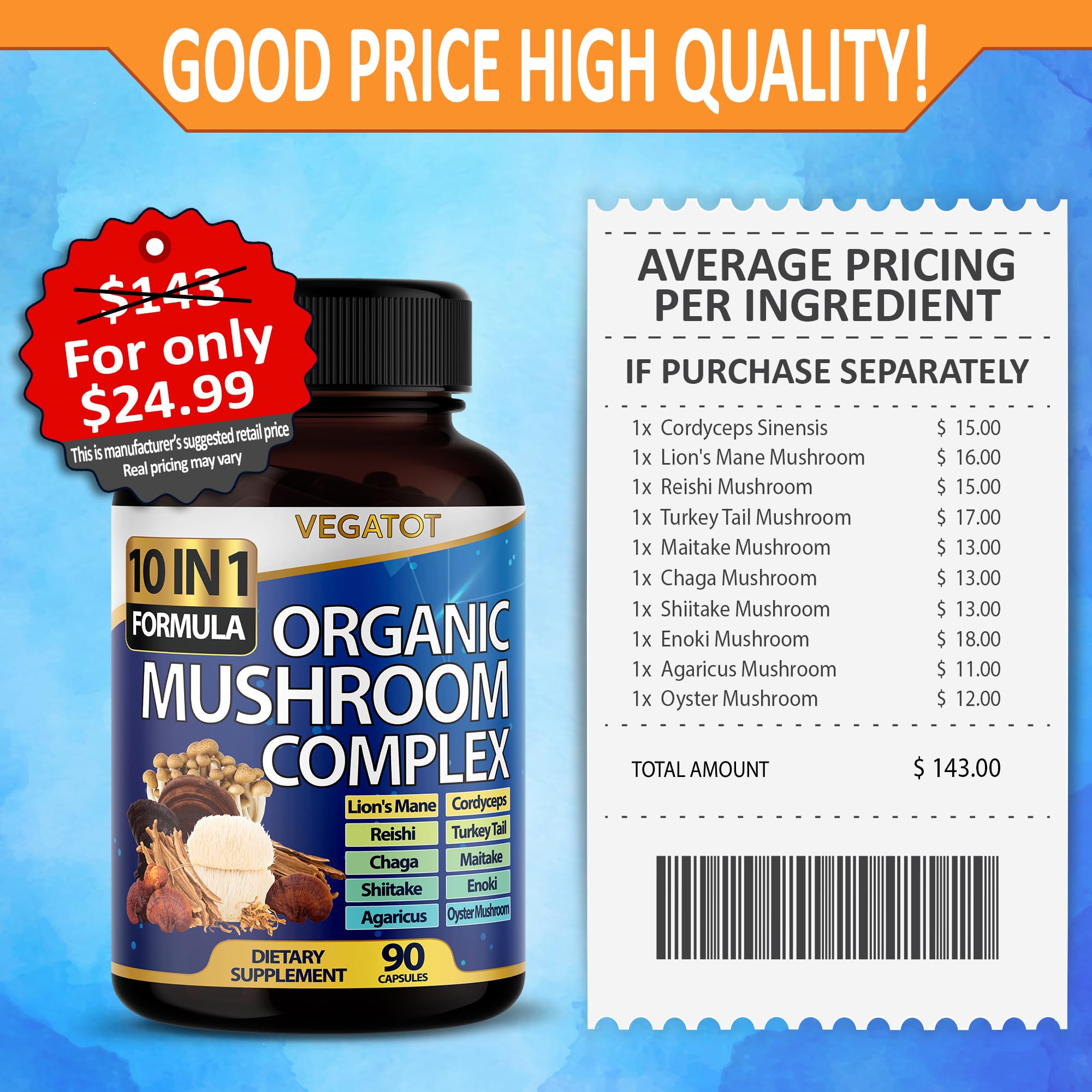 Foto 5 | Suplemento Vegatot 10 En 1 De Hongos De Alta Resistencia 9700 Mg - Venta Internacional.