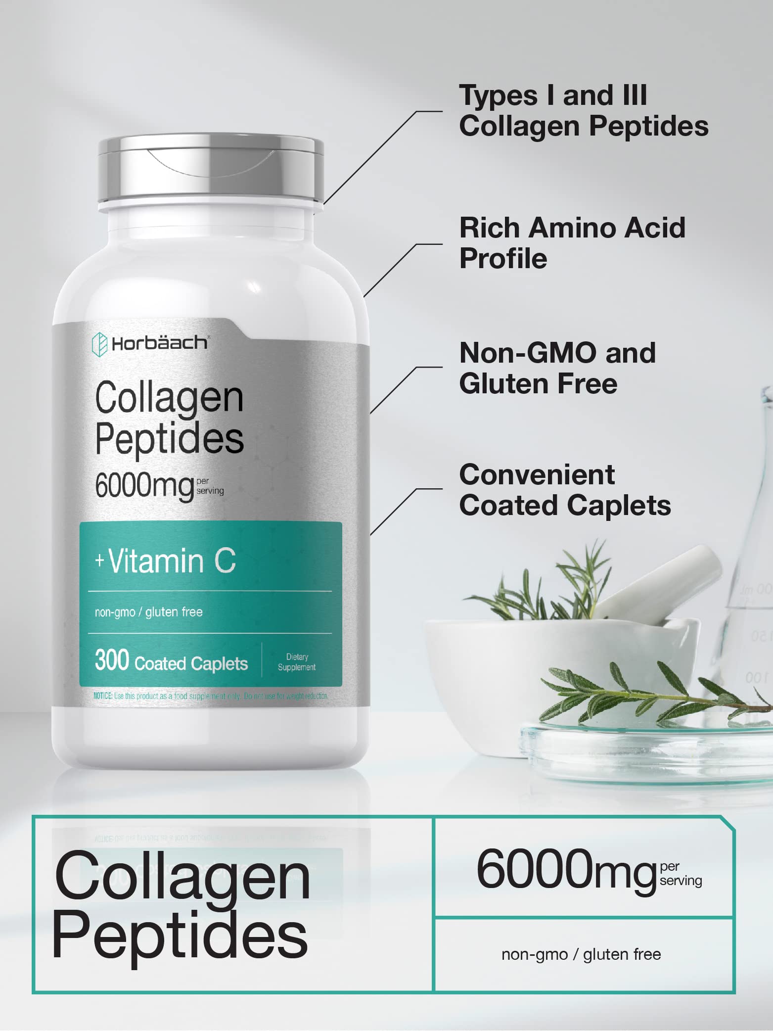 Foto 4 pulgar | Suplemento De Péptidos De Colágeno Horbaach 6000 Mg Con Vitamina C - Venta Internacional.
