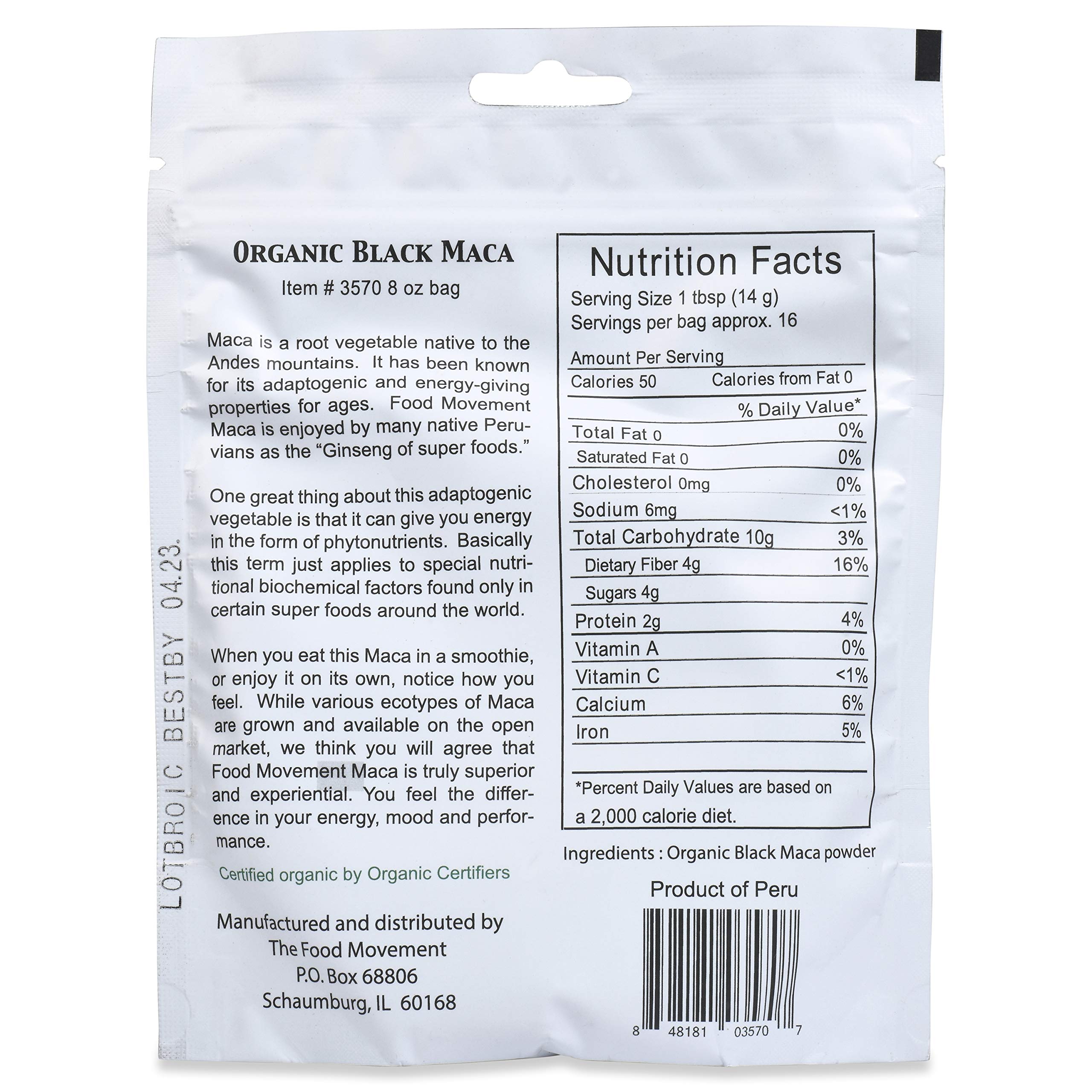 Foto 3 pulgar | Suplemento Food Movement De Maca Negra, 240 Ml, Orgánico Y Vegano - Venta Internacional.