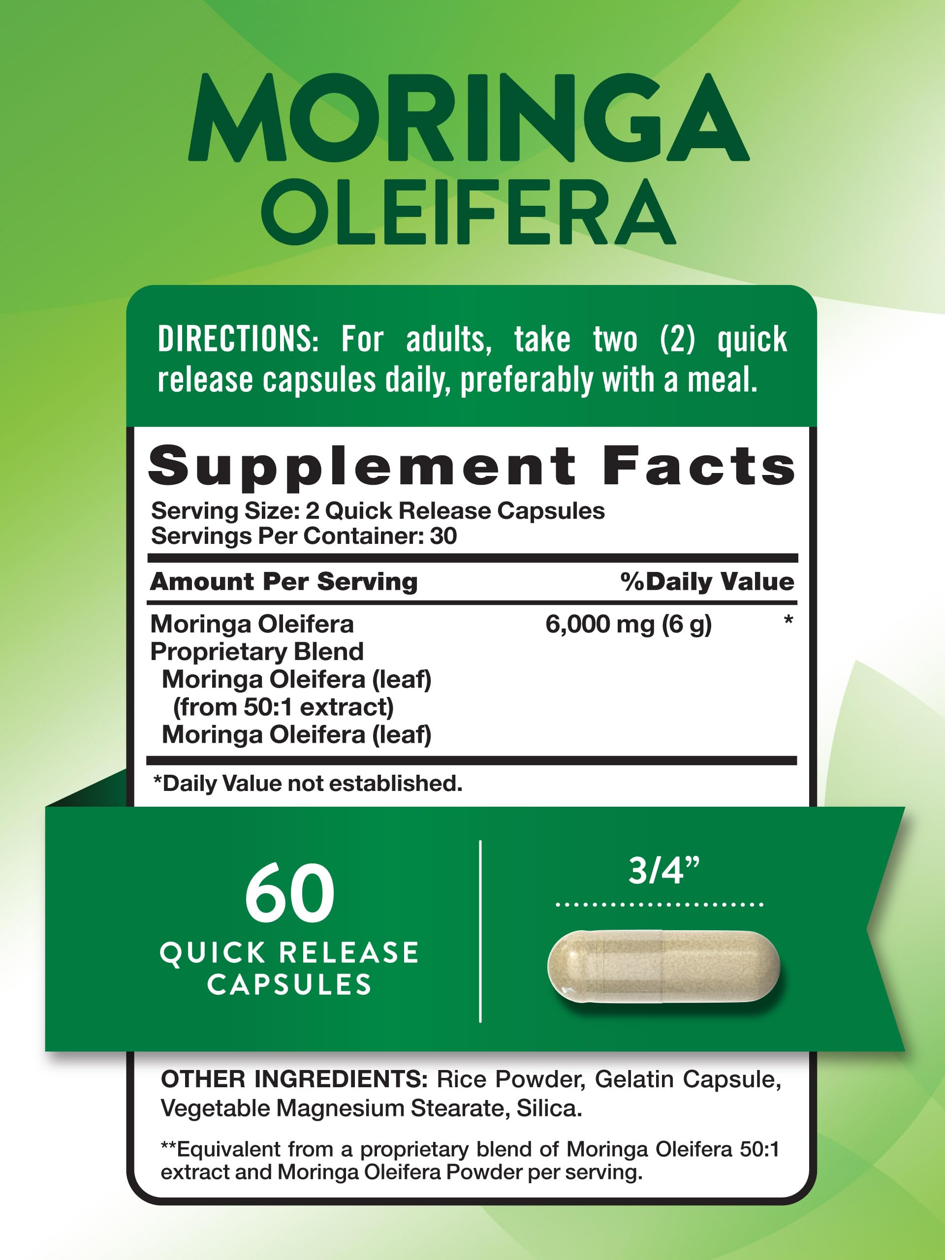 Foto 3 pulgar | Suplemento Nature's Truth Moringa Oleifera 6000 Mg 60 Cápsulas - Venta Internacional.