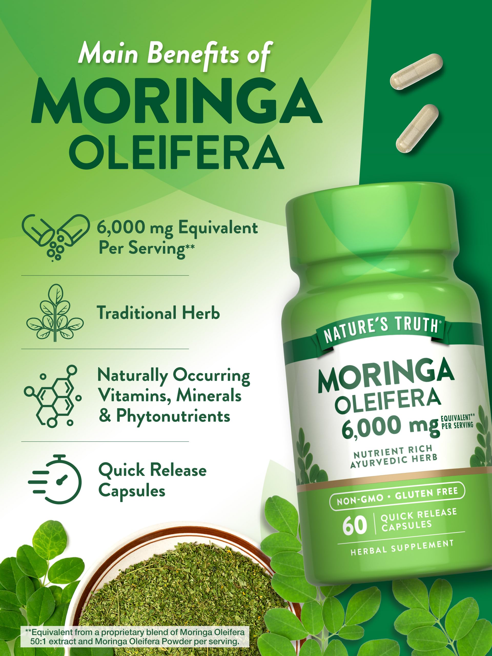 Foto 6 pulgar | Suplemento Nature's Truth Moringa Oleifera 6000 Mg 60 Cápsulas - Venta Internacional.