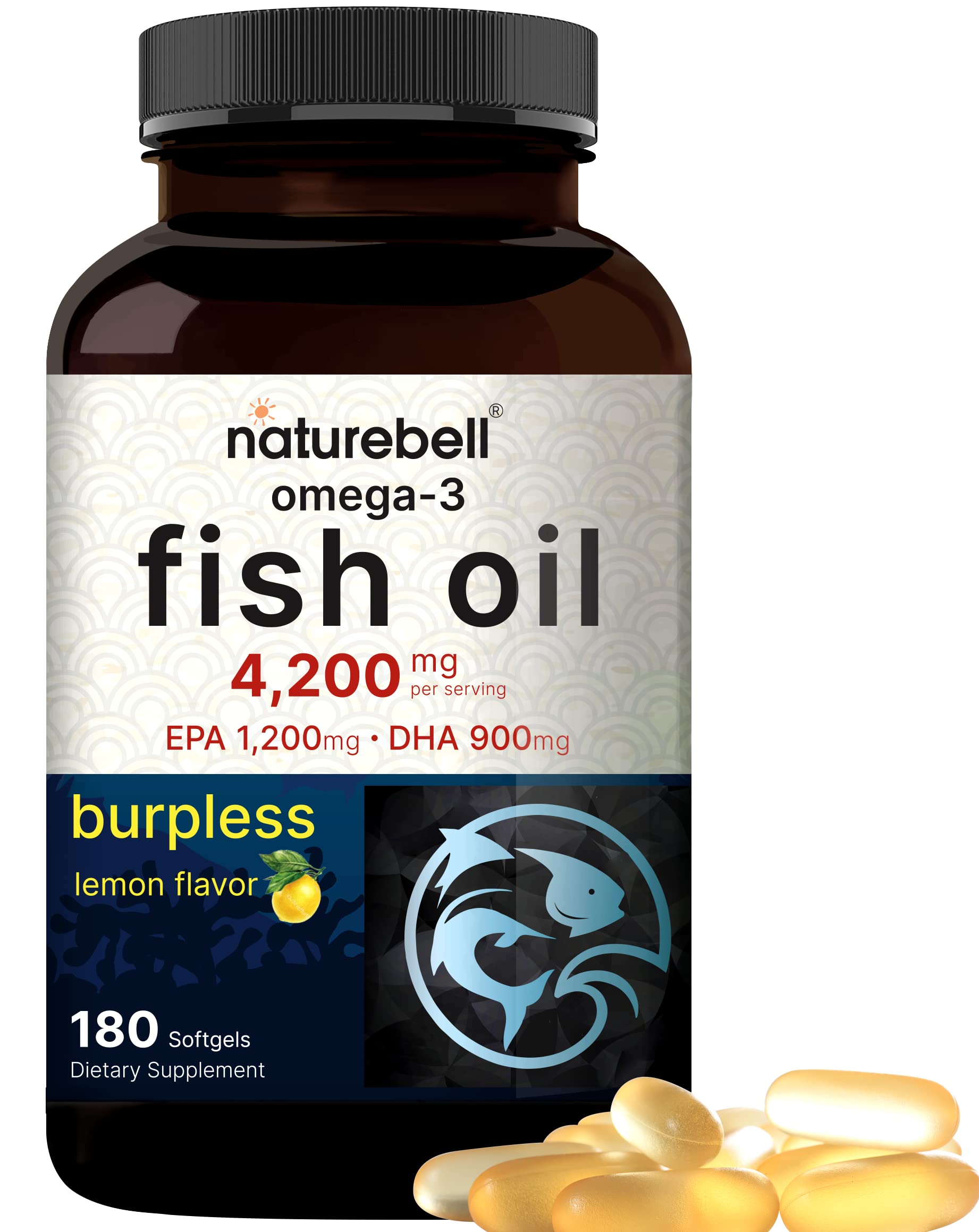 Suplemento De Aceite De Pescado Omega 3 De Naturebell, 4200 Mg, 180 Cápsulas Blandas - Venta Internacional.