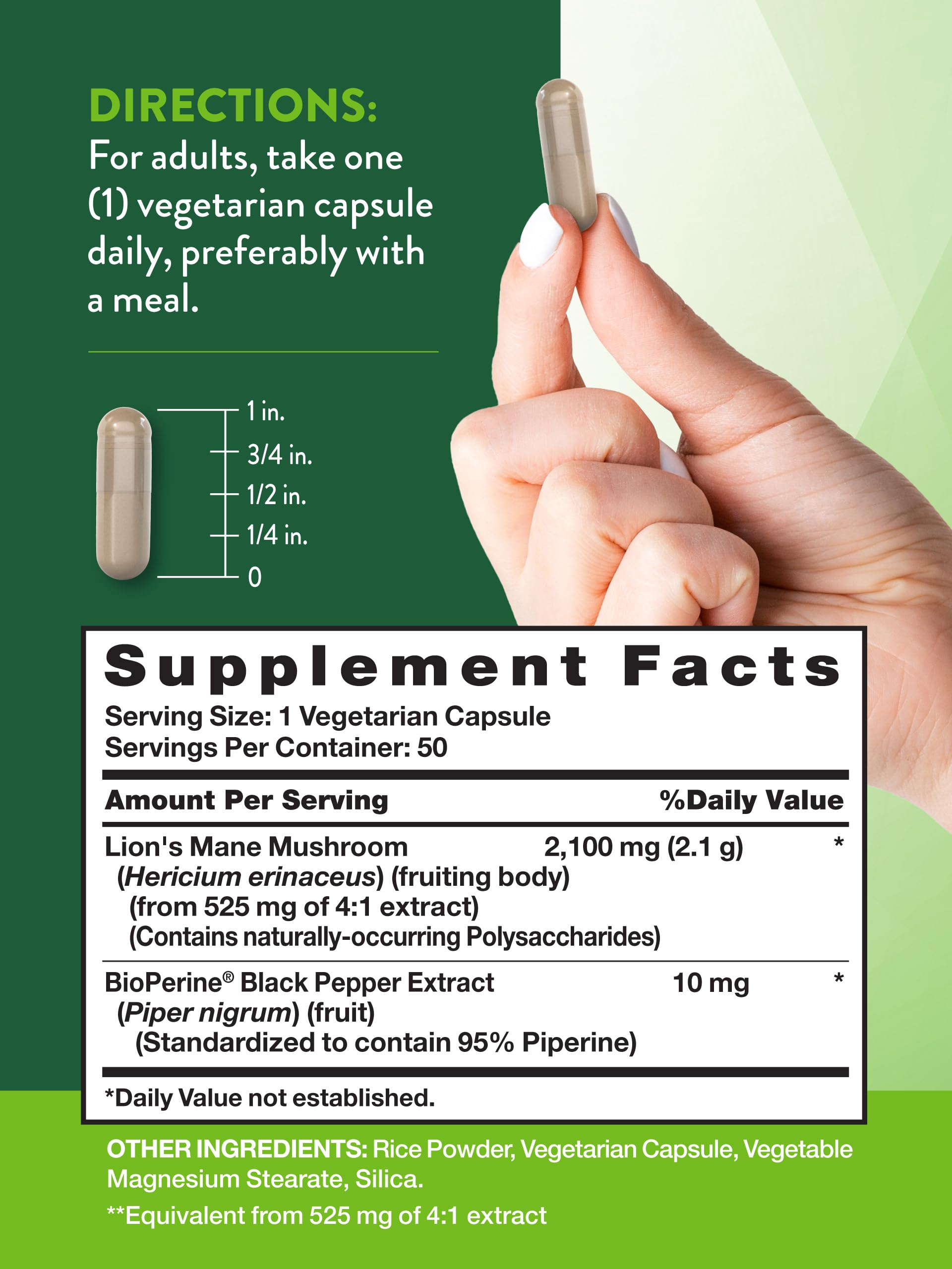 Foto 2 | Suplemento Lions Mane Mushroom, 2100 Mg, 50 Cápsulas, Nature's Truth - Venta Internacional.