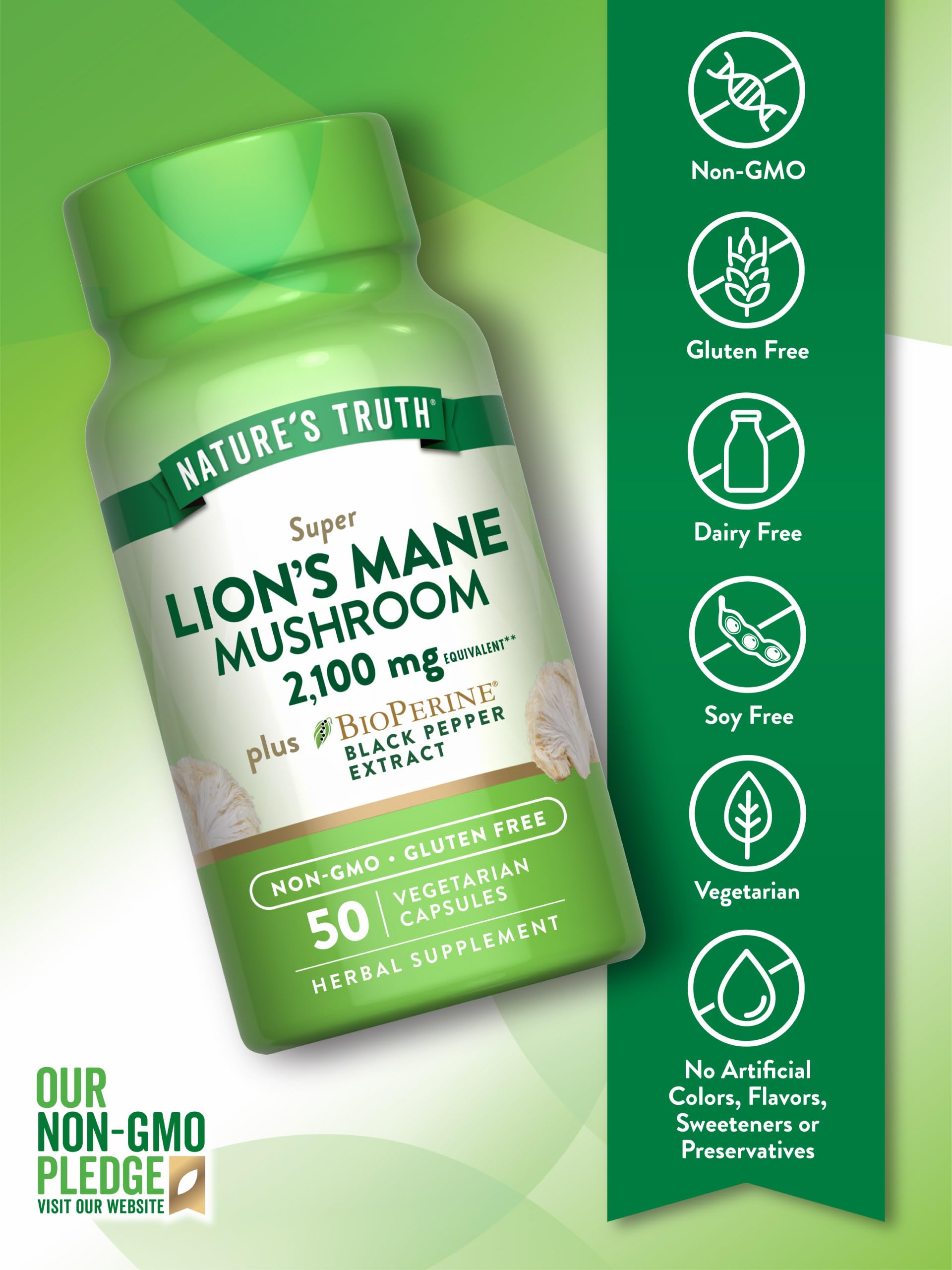 Foto 4 pulgar | Suplemento Lions Mane Mushroom, 2100 Mg, 50 Cápsulas, Nature's Truth - Venta Internacional.