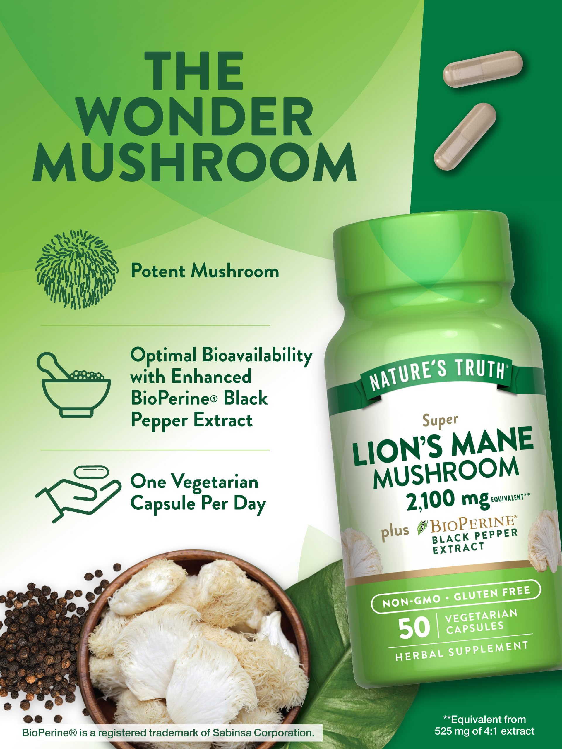 Foto 6 pulgar | Suplemento Lions Mane Mushroom, 2100 Mg, 50 Cápsulas, Nature's Truth - Venta Internacional.