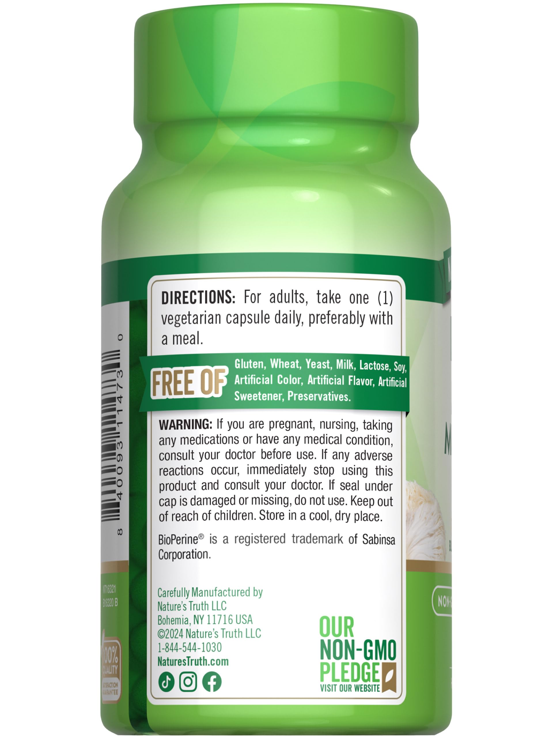 Foto 8 pulgar | Suplemento Lions Mane Mushroom, 2100 Mg, 50 Cápsulas, Nature's Truth - Venta Internacional.