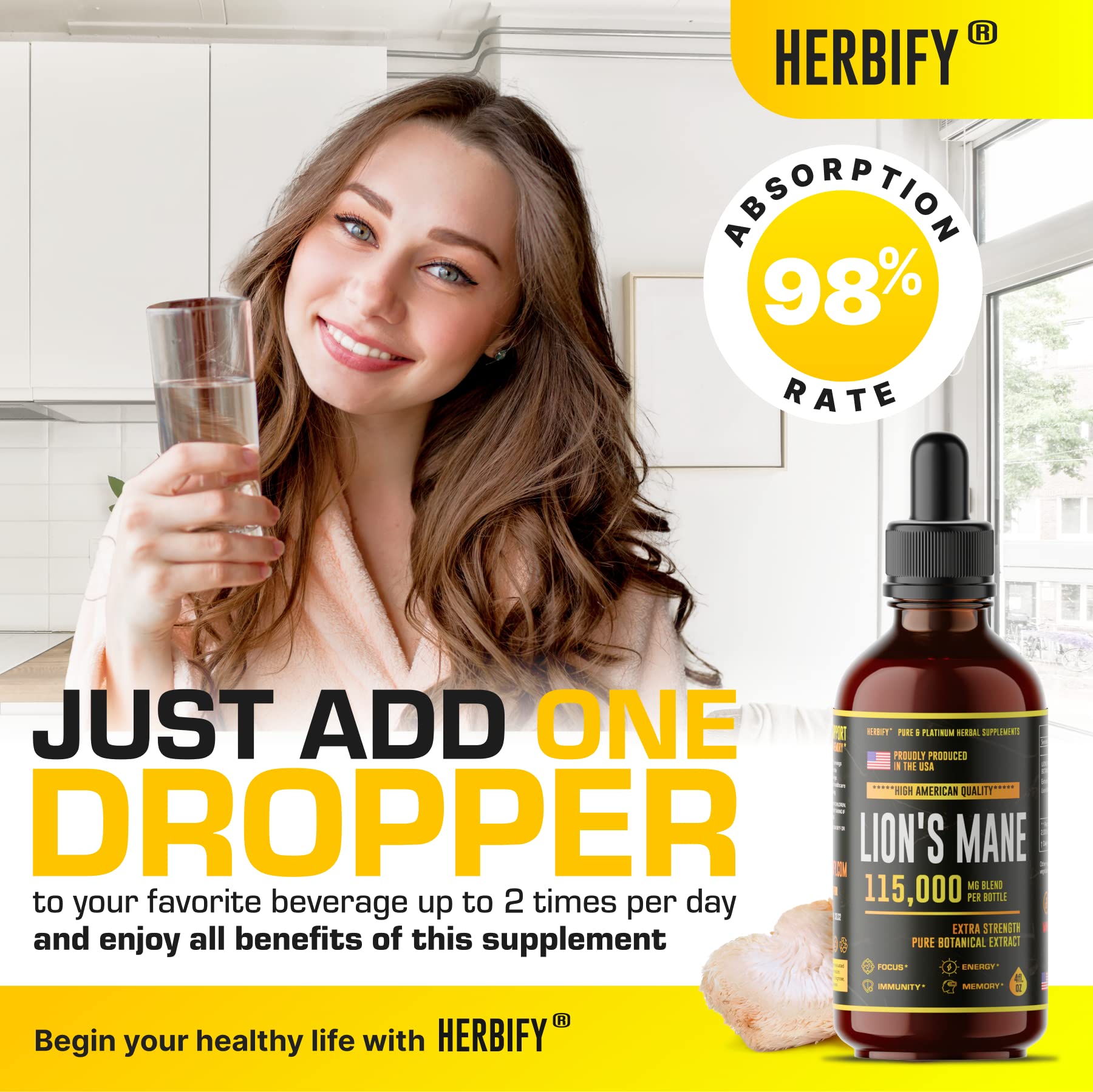 Foto 2 | Suplemento Herbify Lions Mane Memory Con Extracto Orgánico - Venta Internacional.