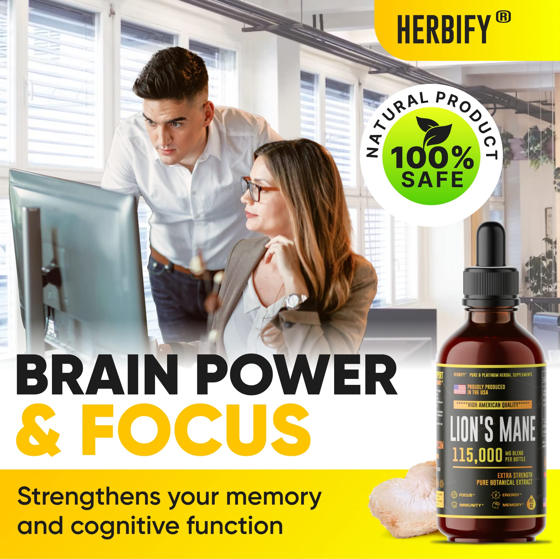 Foto 4 pulgar | Suplemento Herbify Lions Mane Memory Con Extracto Orgánico - Venta Internacional.