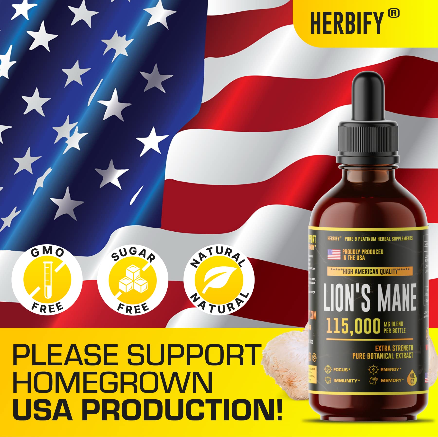 Foto 7 pulgar | Suplemento Herbify Lions Mane Memory Con Extracto Orgánico - Venta Internacional.