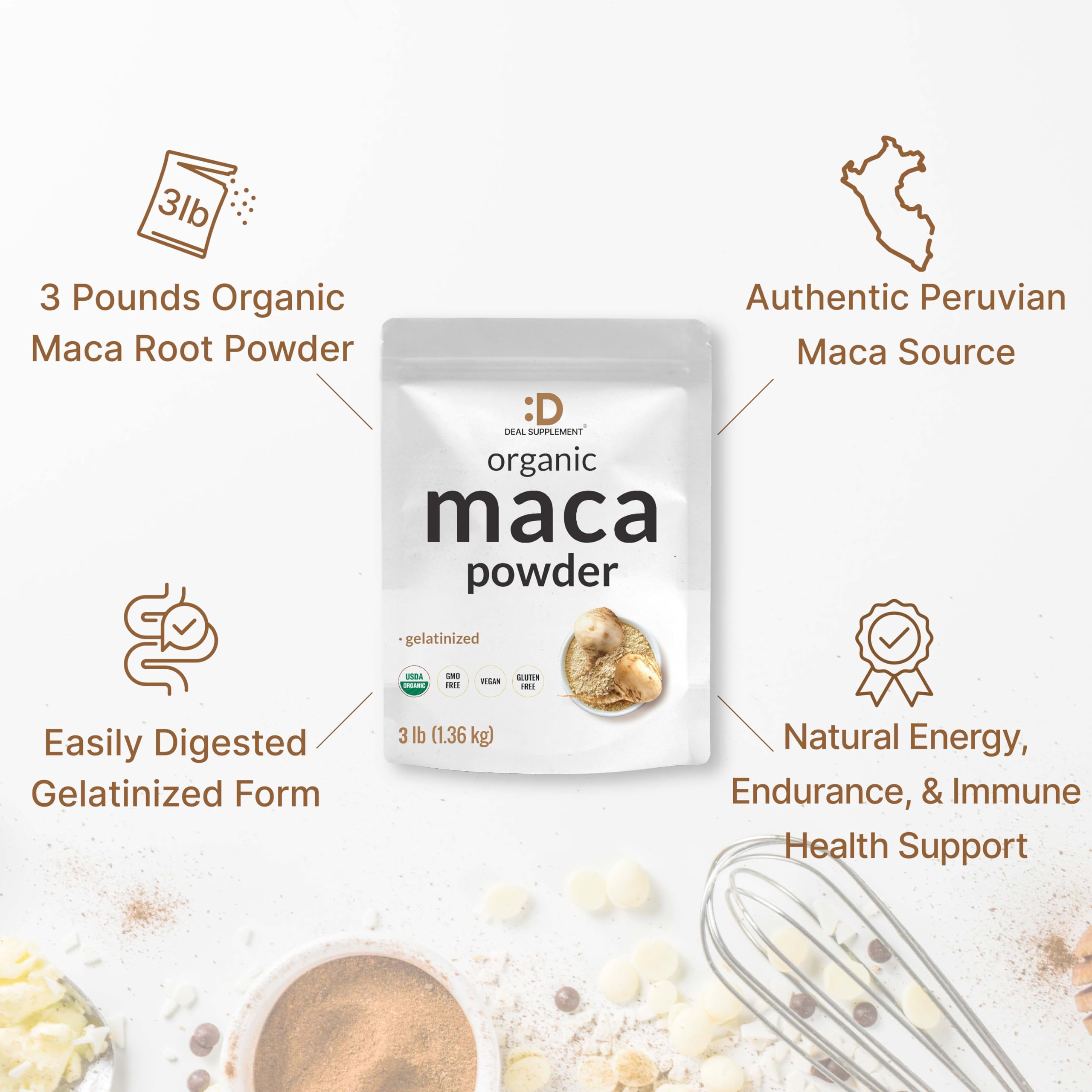 Foto 5 pulgar | Suplemento En Polvo Orgánico De Raíz De Maca Peruana, 1,36 Kg - Venta Internacional.