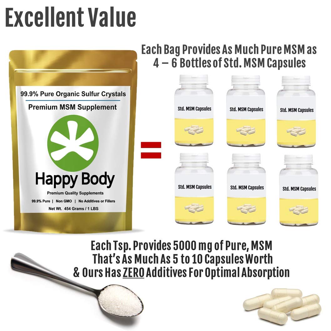 Foto 5 pulgar | Suplemento De Msm Happy Body, Cristales De Azufre Orgánicos, 454 G - Venta Internacional.