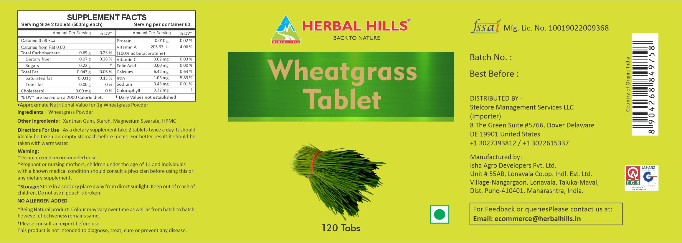 Foto 6 pulgar | Suplemento Herbal Hills, Tabletas De Pasto De Trigo, 120 Tabletas - Venta Internacional.