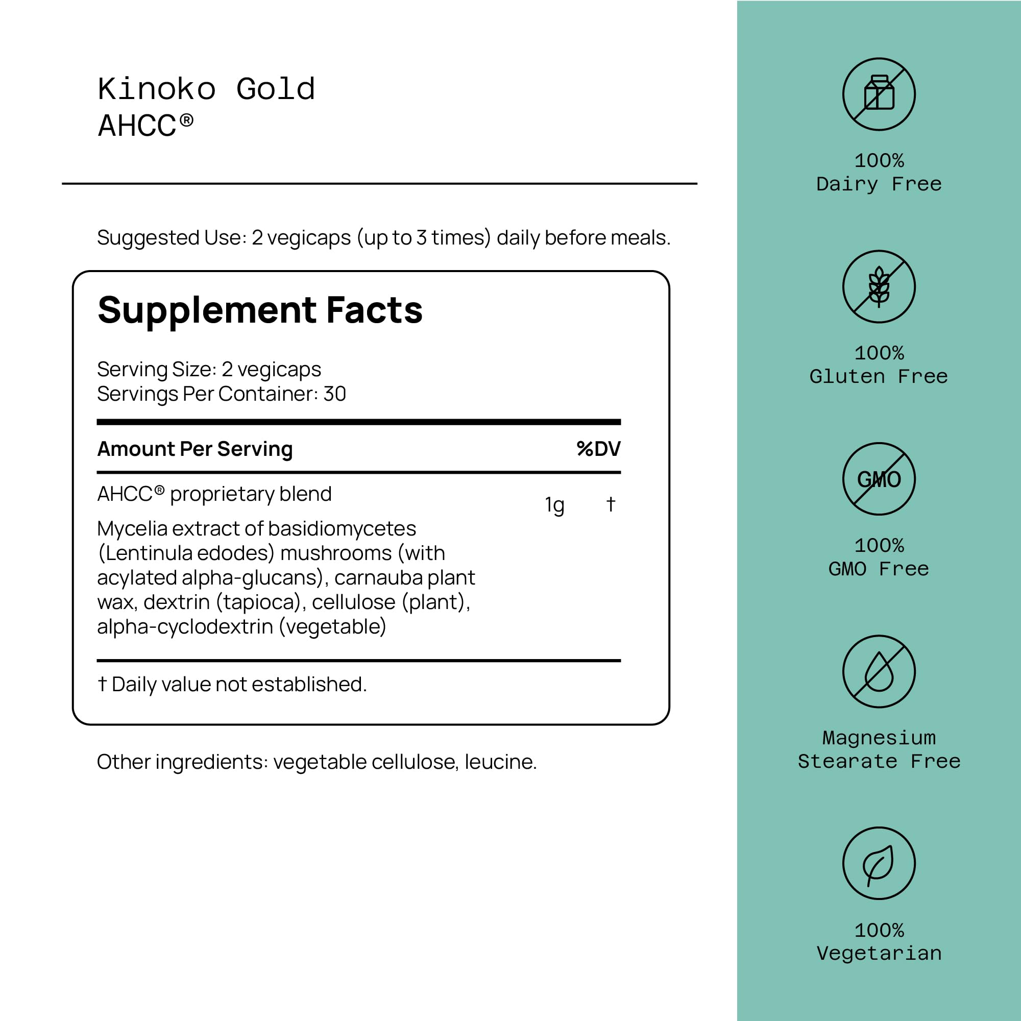 Foto 3 pulgar | Suplemento Quality Of Life Premium Kinoko Gold Ahcc 500 Mg - Venta Internacional.