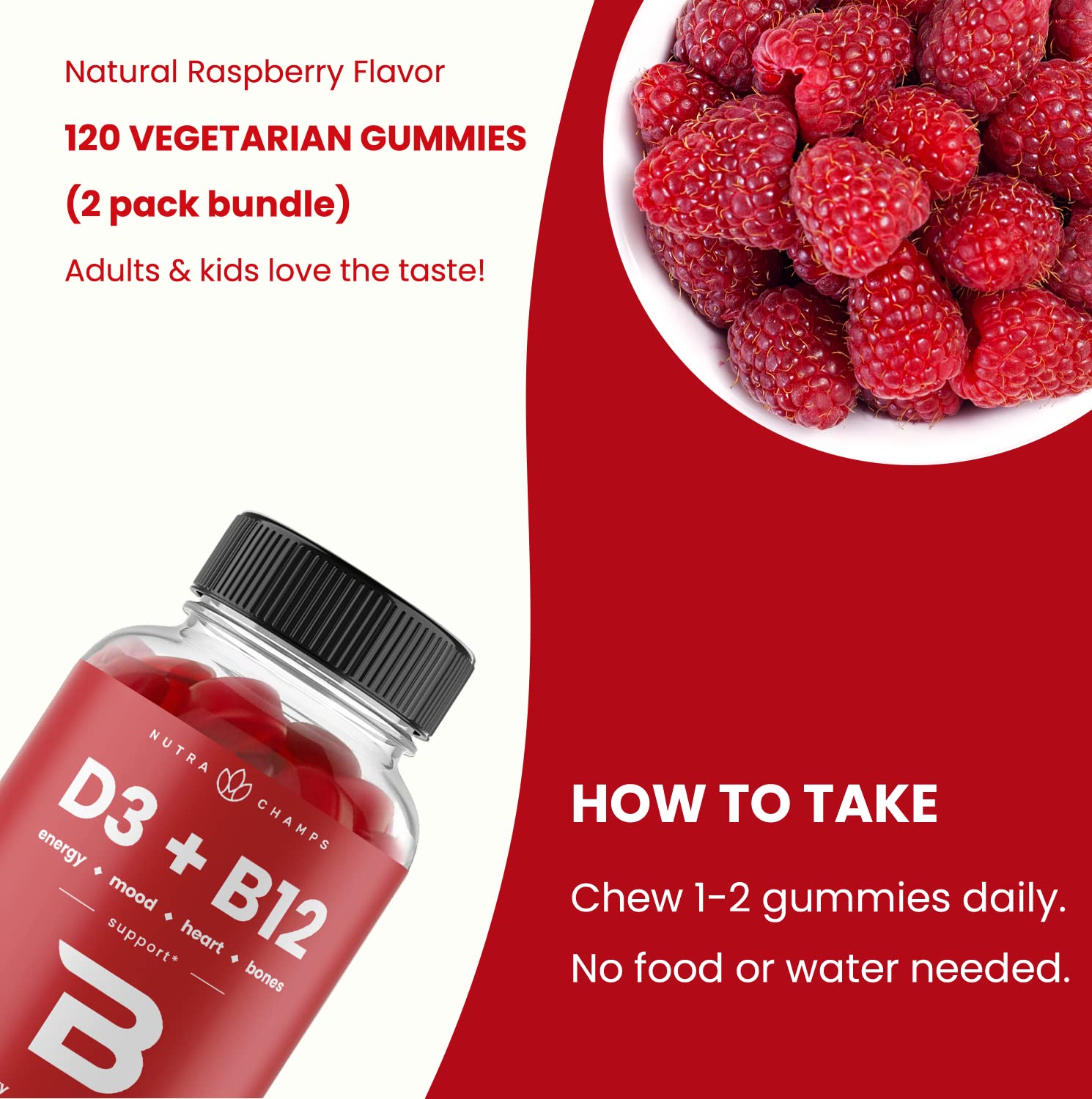 Foto 5 | Gomitas De Vitamina D3 Y Vitamina B12 Nutrachamps 120 Unidades (paquete De 2) - Venta Internacional.