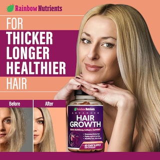 Foto 4 | Vitaminas Para El Crecimiento Del Cabello, Rainbow Nutrients, Biotina, 10,000 Mcg, Mujeres - Venta Internacional.