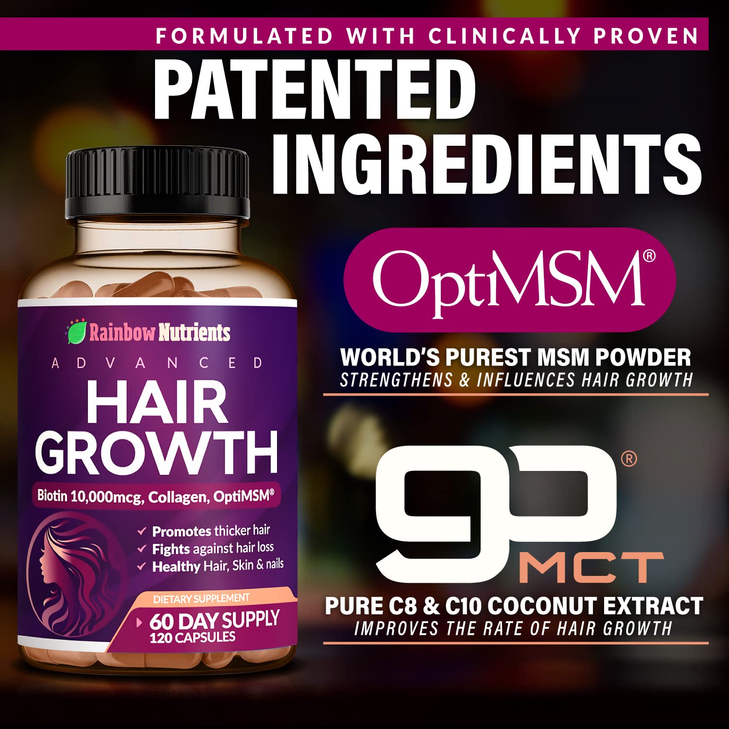 Foto 8 pulgar | Vitaminas Para El Crecimiento Del Cabello, Rainbow Nutrients, Biotina, 10,000 Mcg, Mujeres - Venta Internacional.