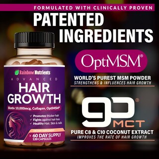 Foto 7 | Vitaminas Para El Crecimiento Del Cabello, Rainbow Nutrients, Biotina, 10,000 Mcg, Mujeres - Venta Internacional.