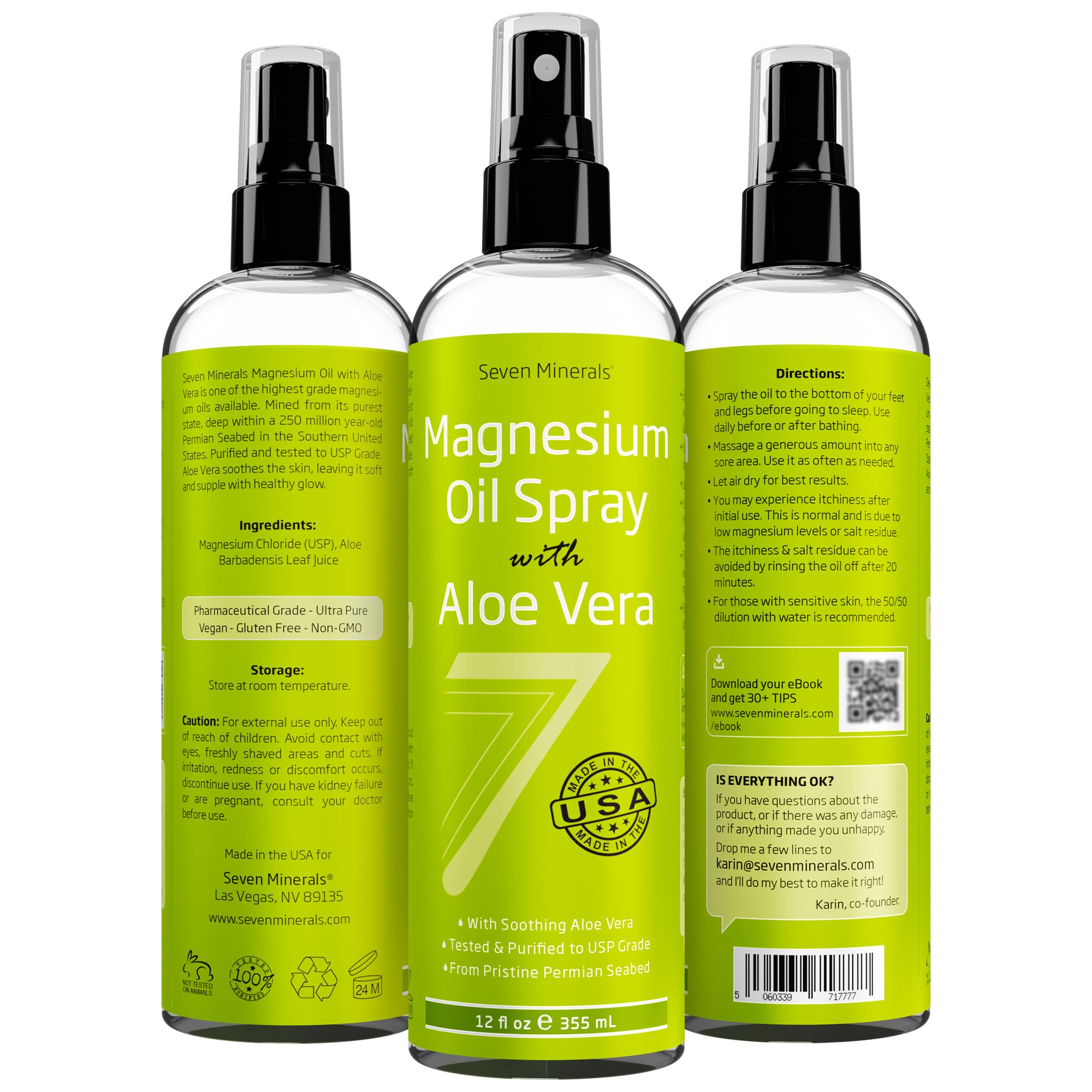 Foto 4 pulgar | Spray De Aceite De Magnesio Seven Minerals Con Aloe Vera 350 Ml - Venta Internacional.