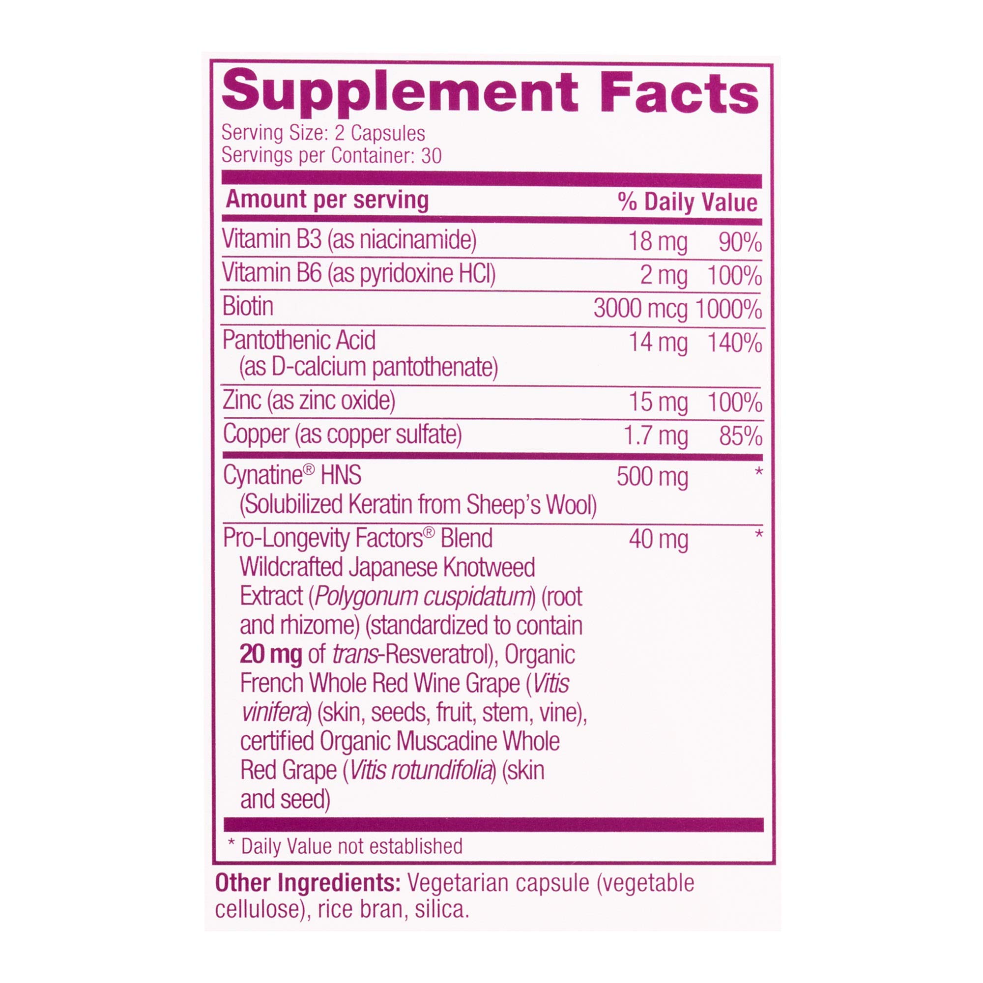 Foto 3 pulgar | Potenciador Capilar Con Queratina Supplement Reserveage Nutrition, 60 Cápsulas - Venta Internacional.