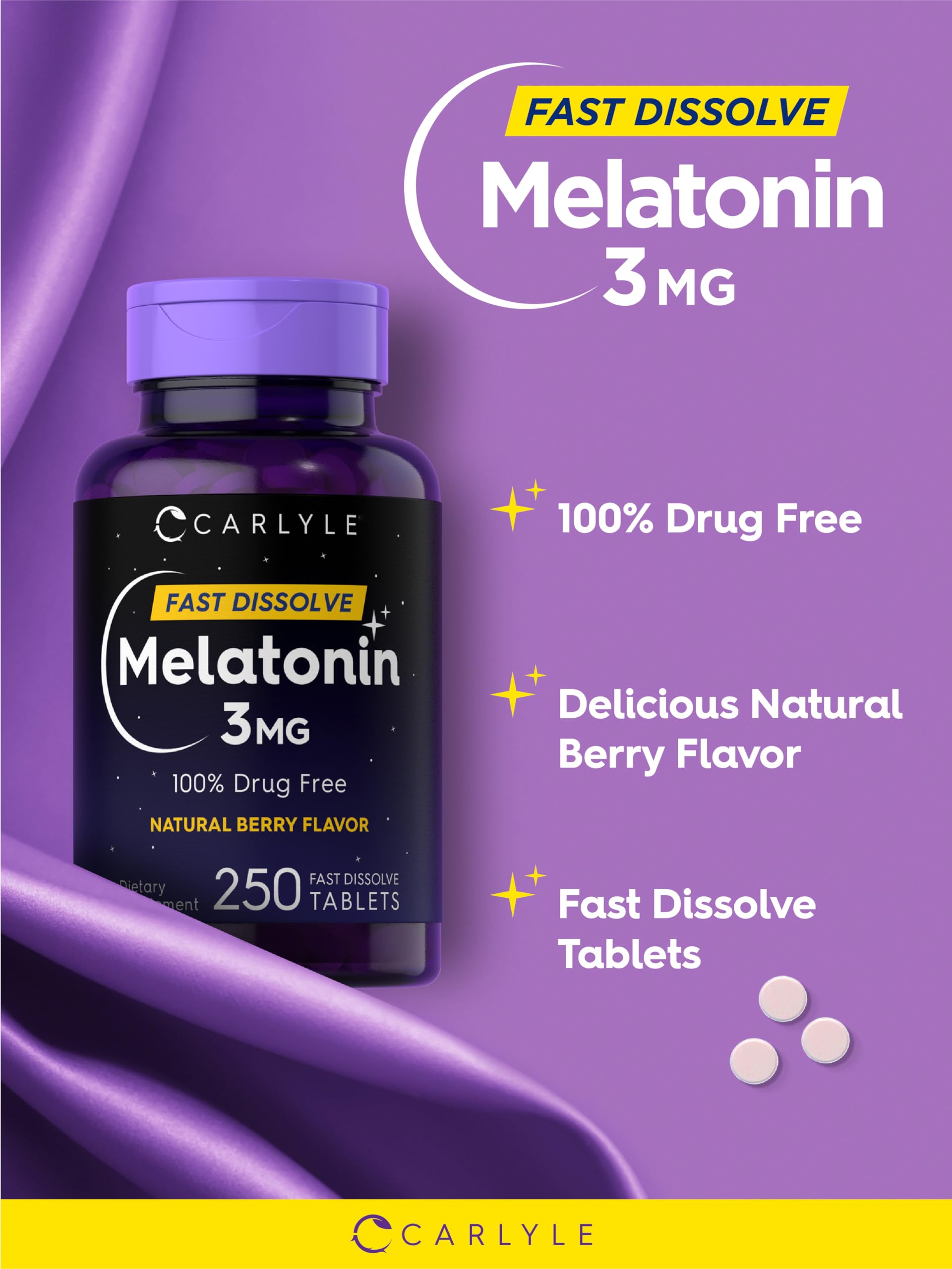 Foto 5 pulgar | Suplemento De Melatonina Carlyle, 3 Mg, De Disolución Rápida, 250 Comprimidos - Venta Internacional.