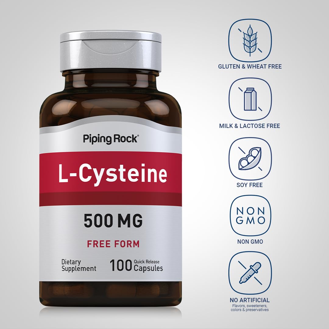 Foto 4 pulgar | Suplemento Piping Rock L-cisteína 500 Mg 100 Cápsulas - Venta Internacional.