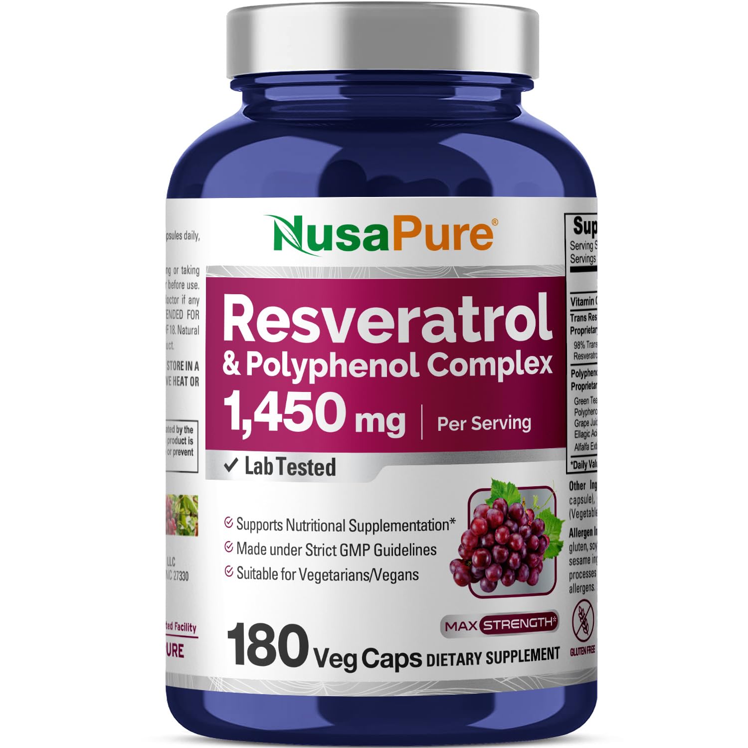 Suplemento Nusapure De Resveratrol Y Polifenol 1450 Mg 180 Cápsulas - Venta Internacional.