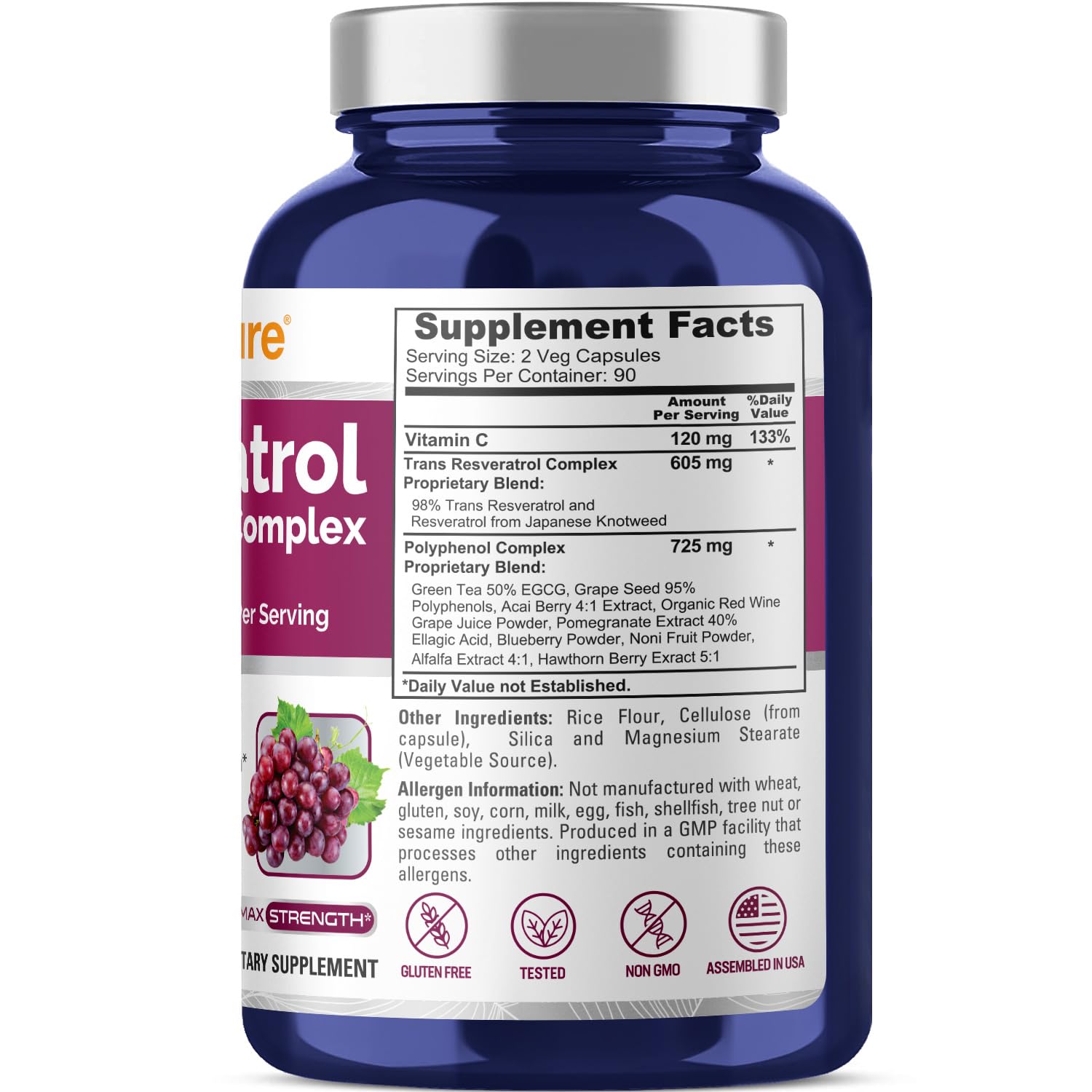 Foto 3 pulgar | Suplemento Nusapure De Resveratrol Y Polifenol 1450 Mg 180 Cápsulas - Venta Internacional.