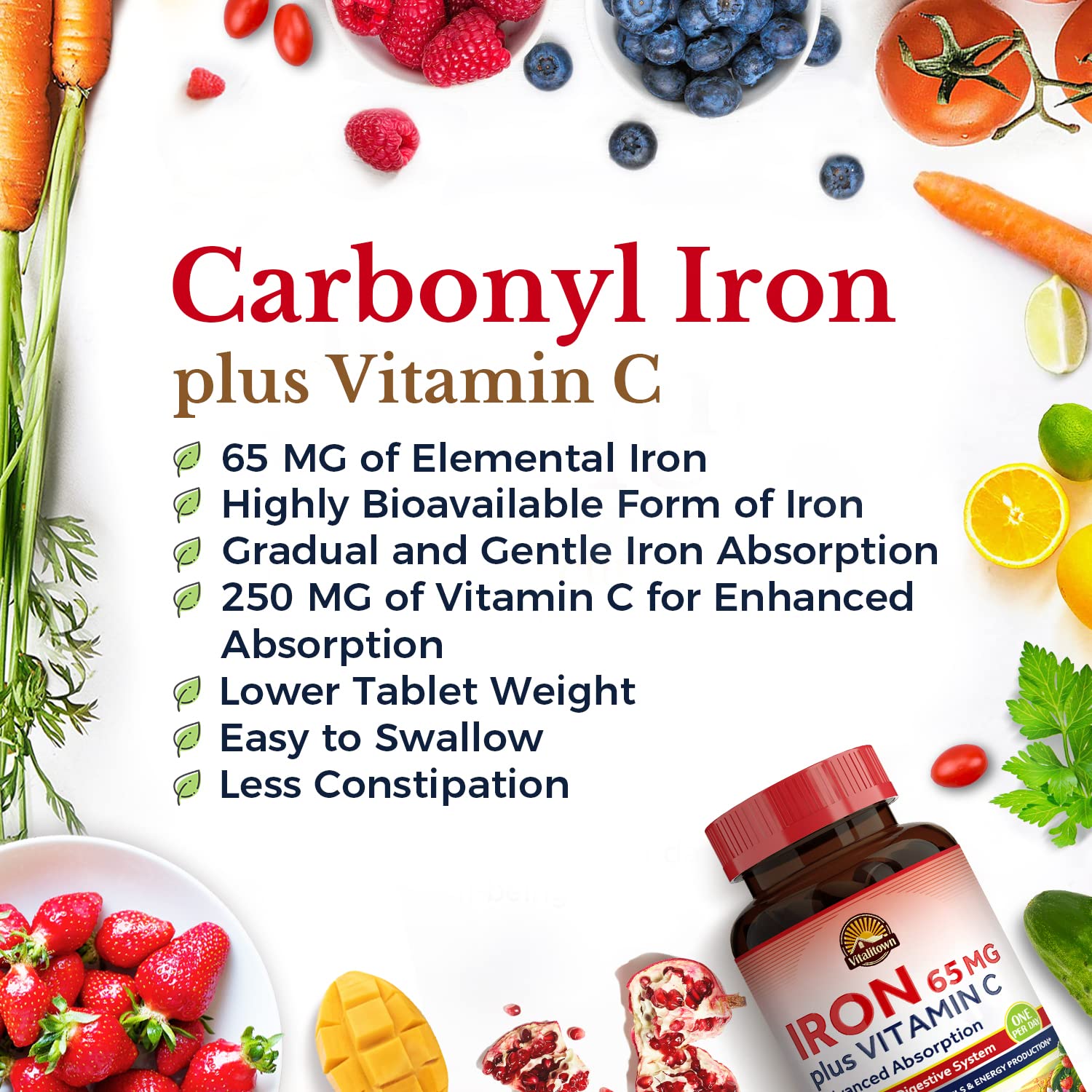 Foto 4 pulgar | Suplemento De Hierro Vitalitown Iron 65 Mg Con 250 Mg De Vitamina C - Venta Internacional.