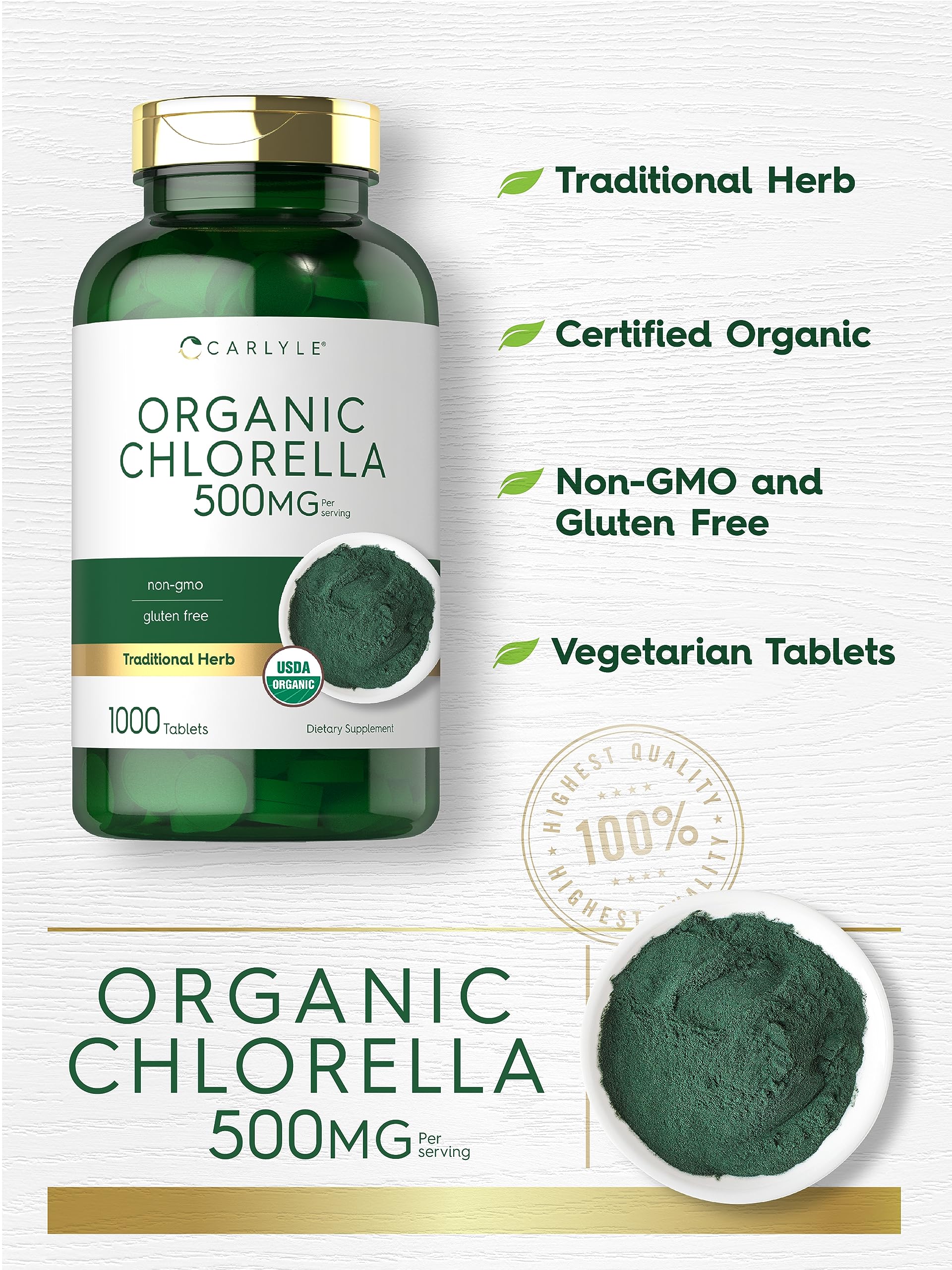 Foto 4 pulgar | Suplemento Carlyle Chlorella En Tabletas Orgánicas, 500 Mg, 1000 Unidades - Venta Internacional.