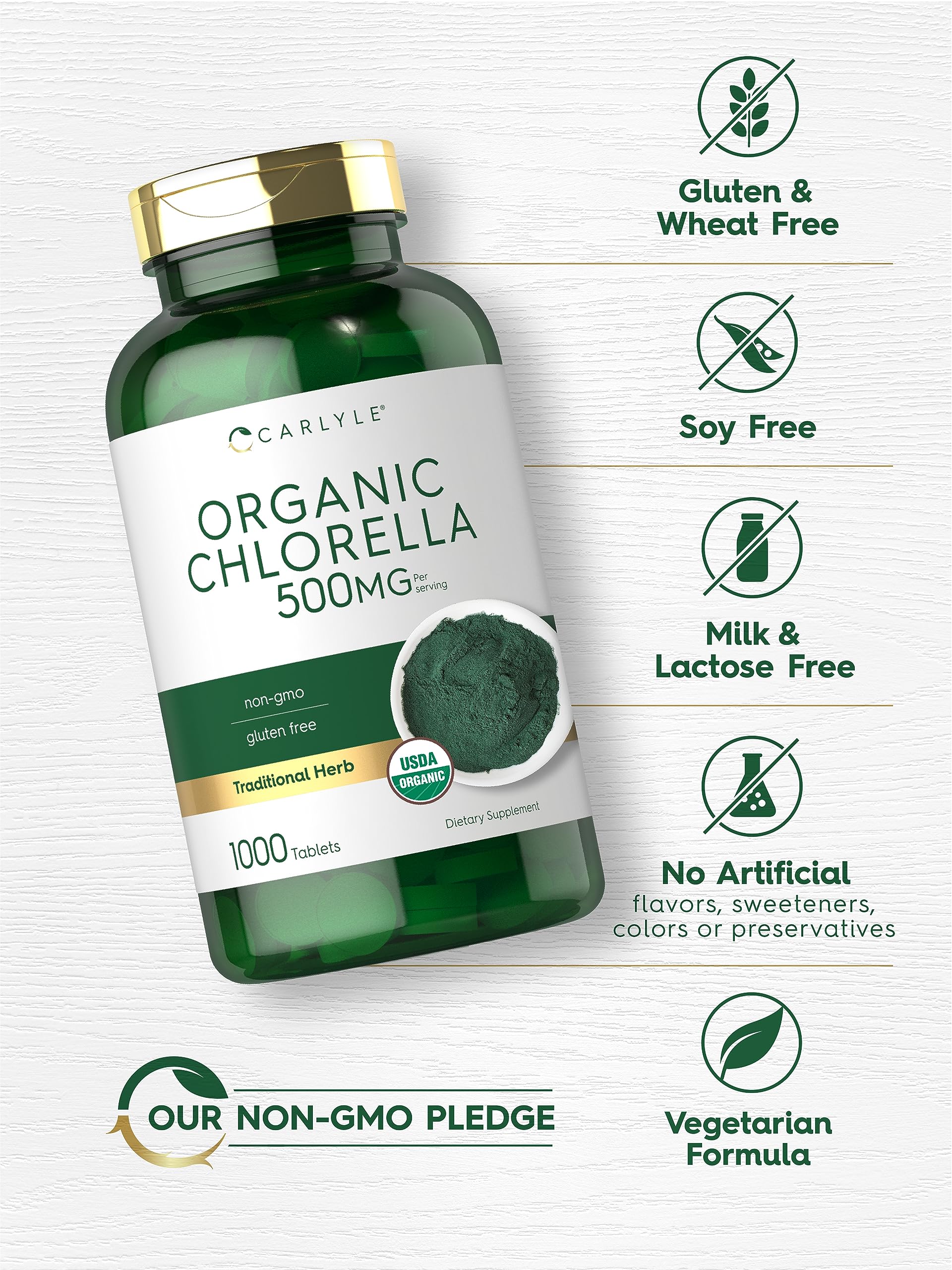Foto 5 pulgar | Suplemento Carlyle Chlorella En Tabletas Orgánicas, 500 Mg, 1000 Unidades - Venta Internacional.