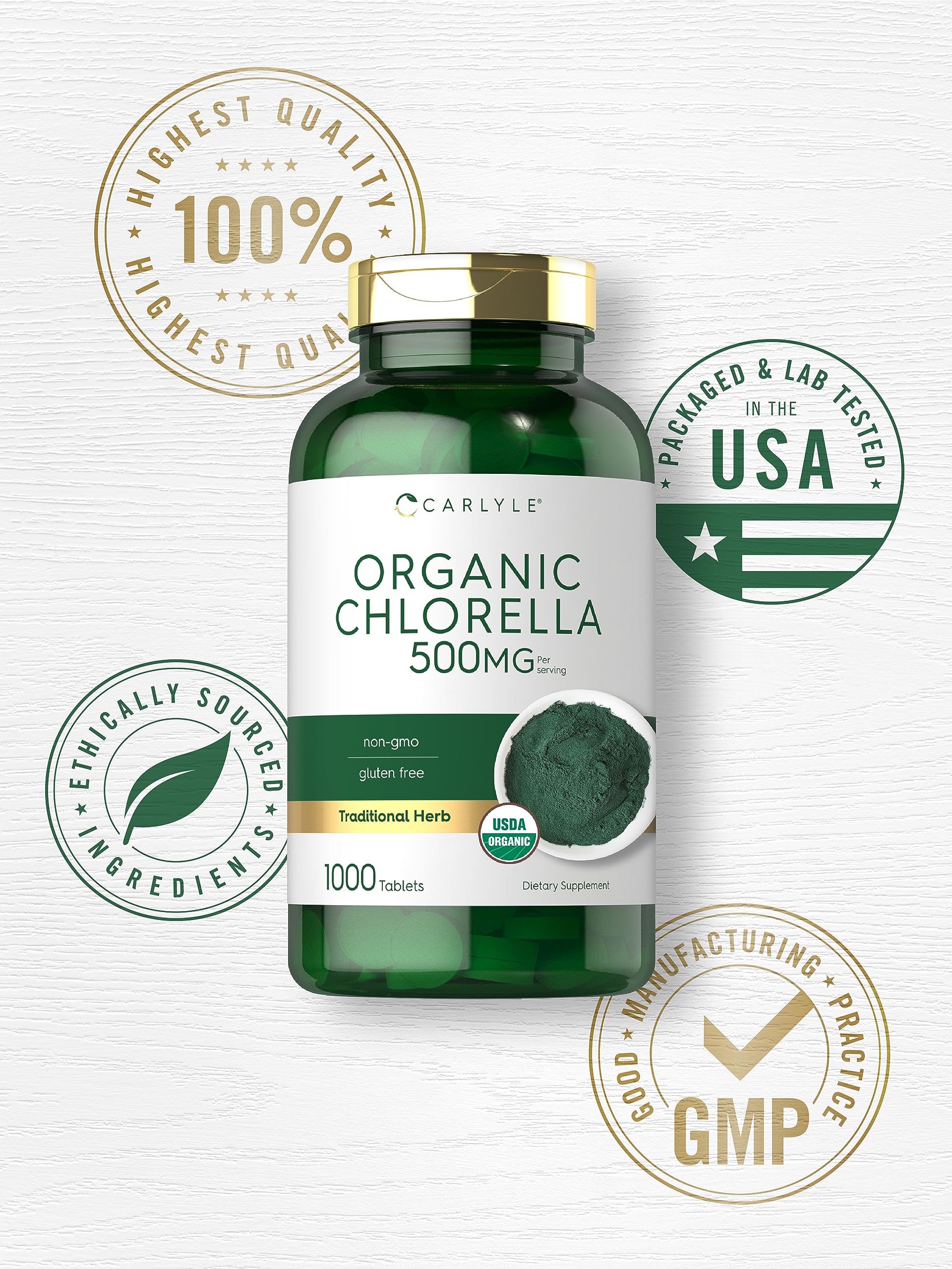 Foto 6 pulgar | Suplemento Carlyle Chlorella En Tabletas Orgánicas, 500 Mg, 1000 Unidades - Venta Internacional.