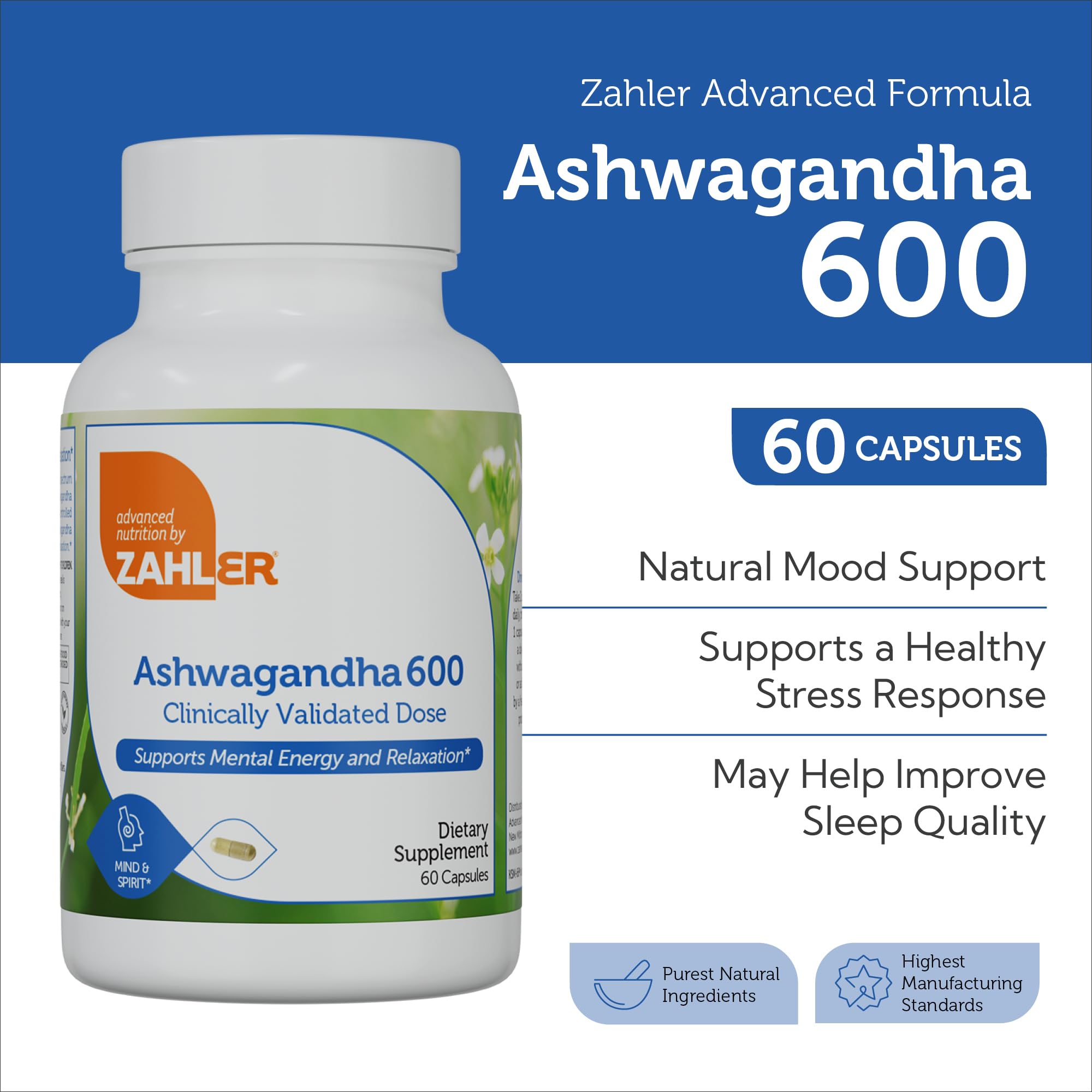 Foto 3 pulgar | Suplemento Zahler Ashwagandha En Cápsulas De 600 Mg, 60 Unidades - Venta Internacional.