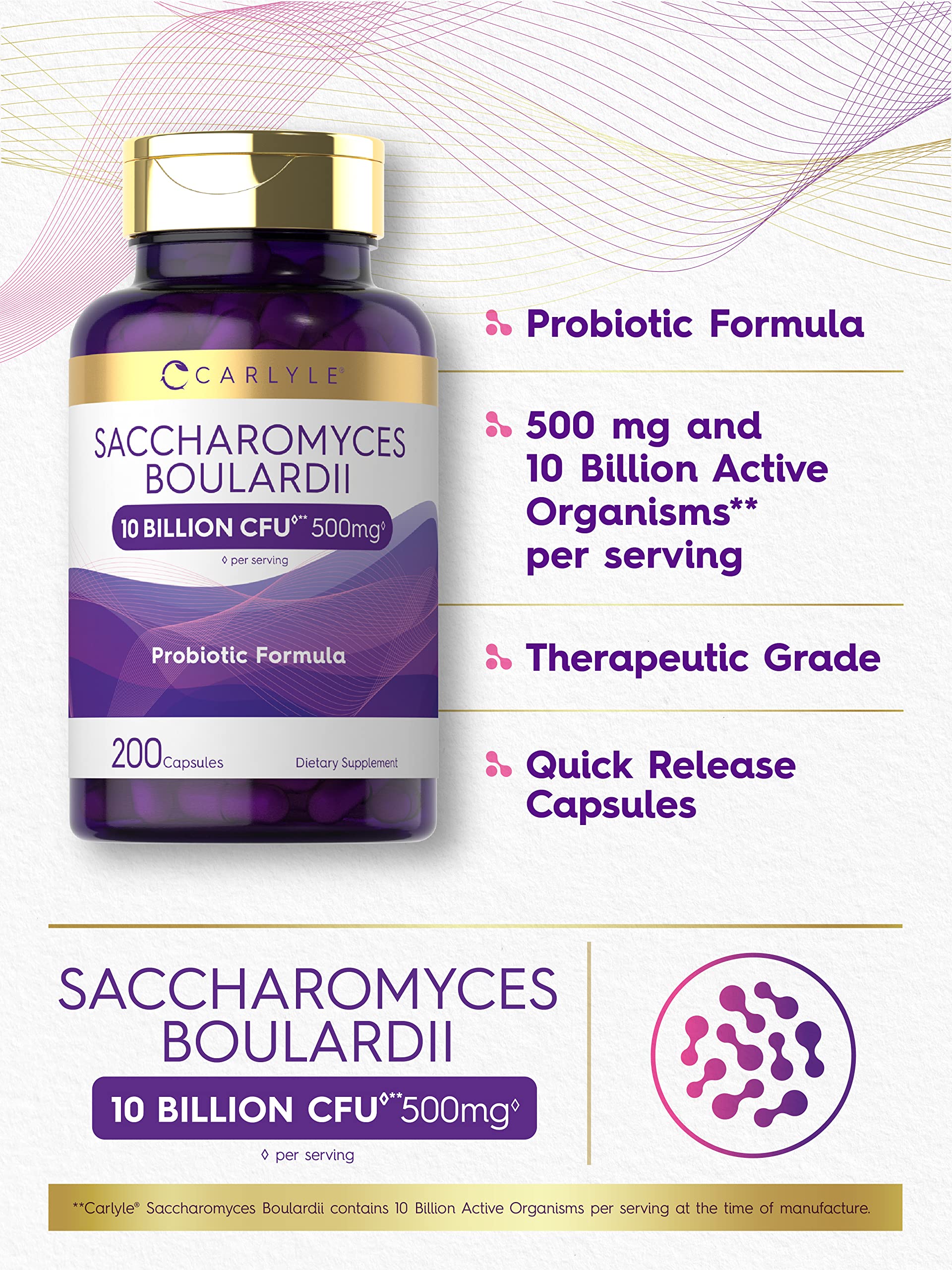 Foto 3 | Suplemento Probiótico Carlyle Saccharomyces Boulardii 200 Cápsulas - Venta Internacional.