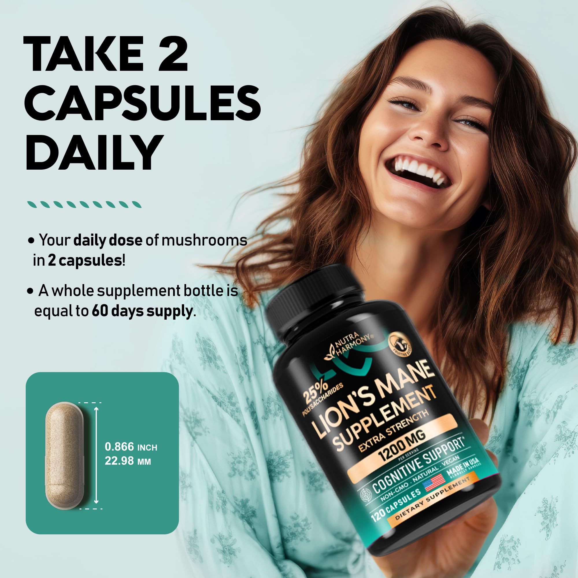 Foto 6 pulgar | Suplemento Nutraharmony Organic Lions Mane 120 Cápsulas - Venta Internacional.