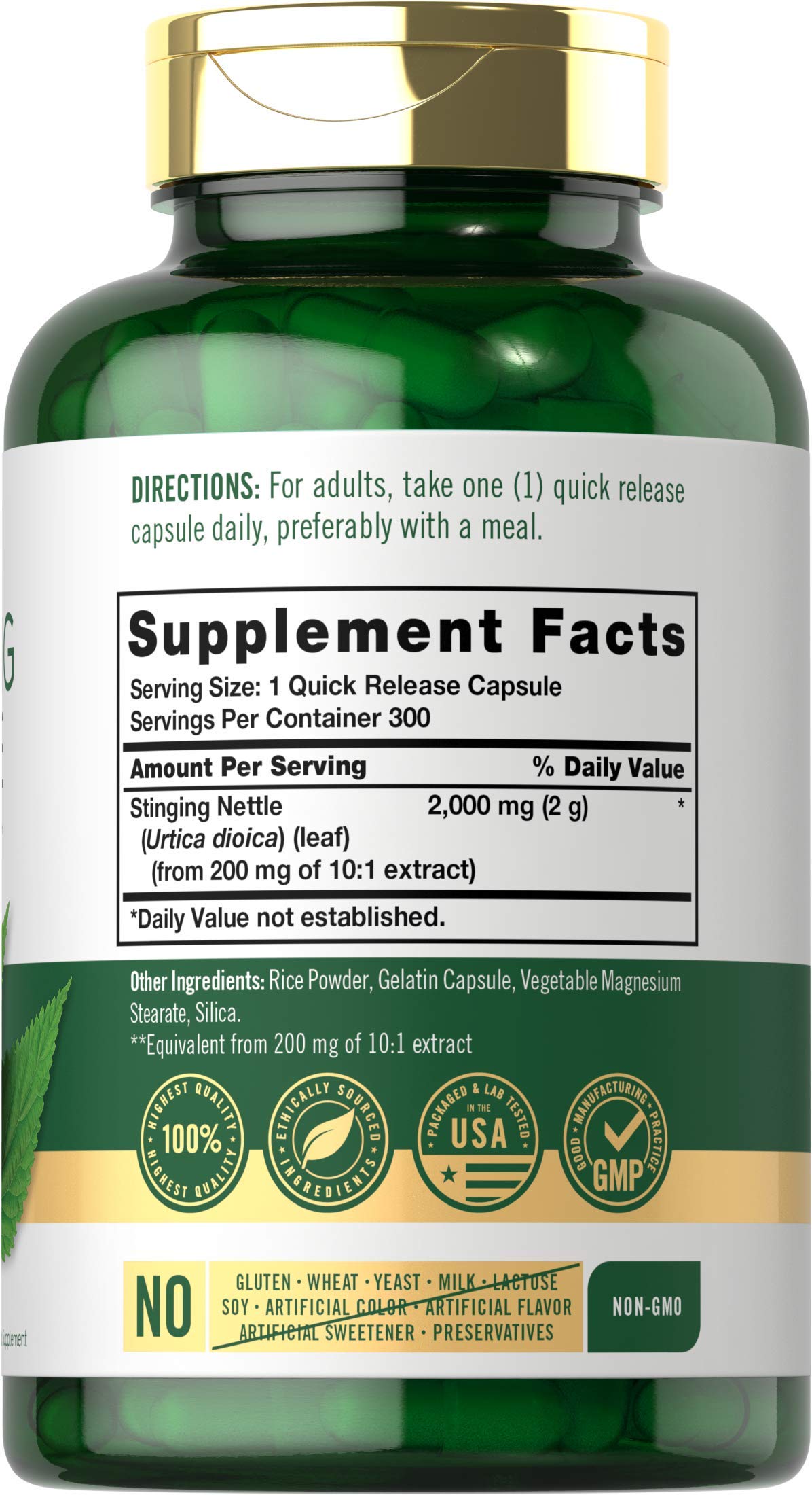 Foto 3 pulgar | Suplemento De Extracto De Hoja De Ortiga De Carlyle, 2000 Mg, 300 Cápsulas - Venta Internacional.