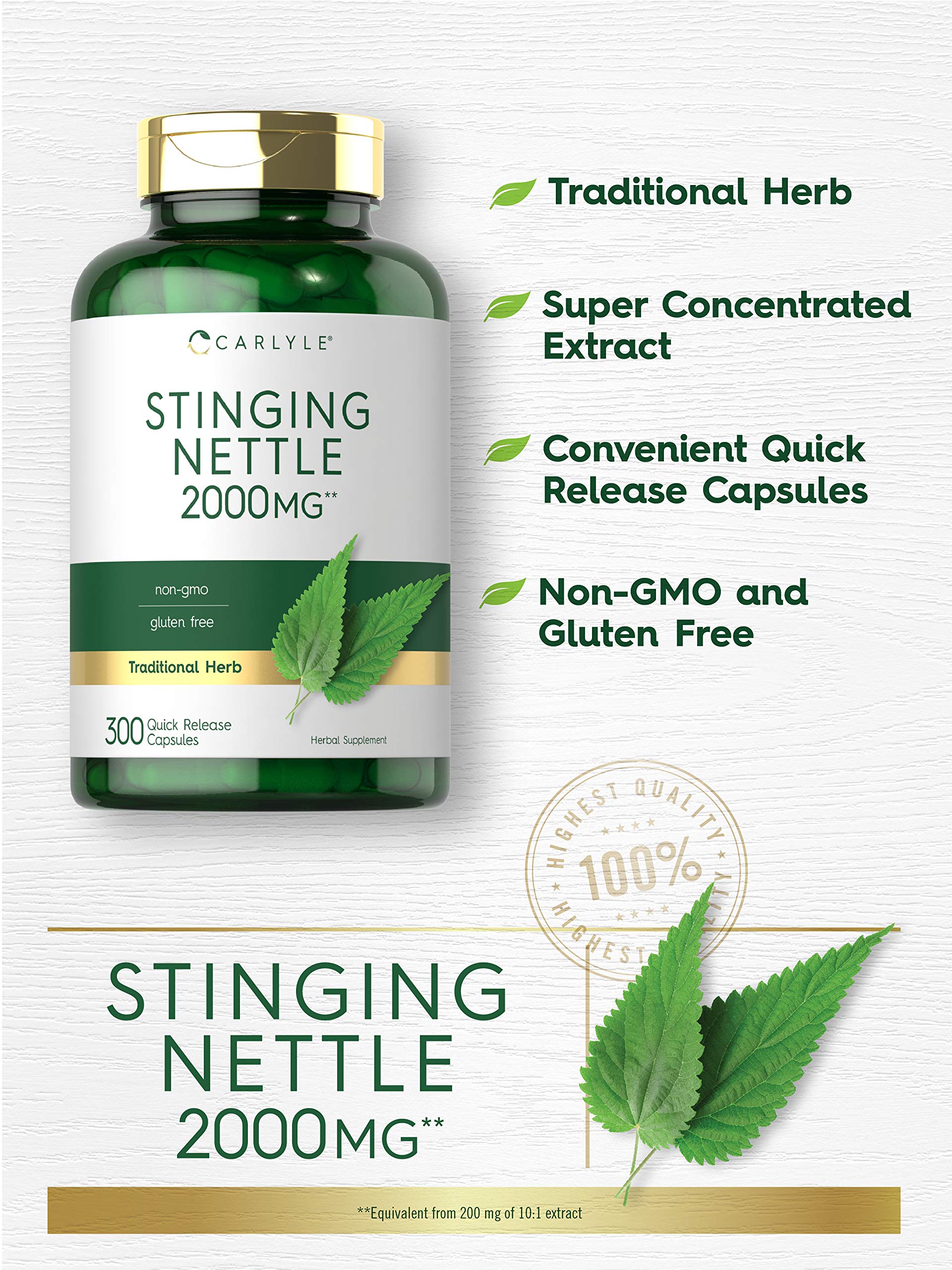 Foto 3 | Suplemento De Extracto De Hoja De Ortiga De Carlyle, 2000 Mg, 300 Cápsulas - Venta Internacional.