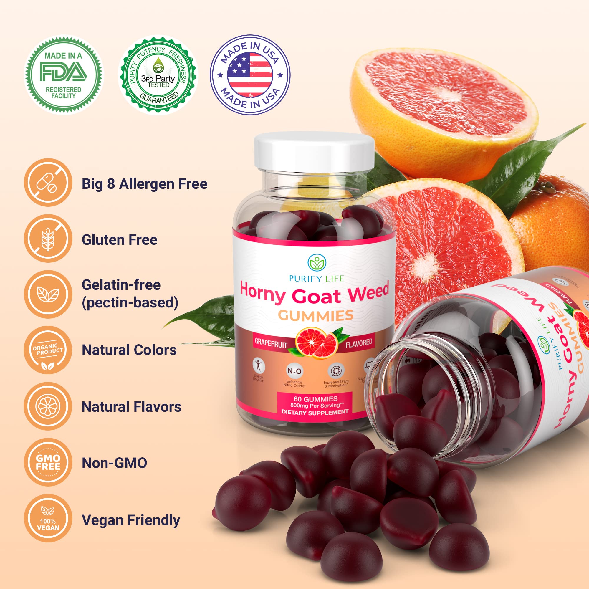 Foto 4 pulgar | Gomitas Purify Life Horny Goat Weed De Supplement, 60 Unidades, 800 Mg - Venta Internacional.