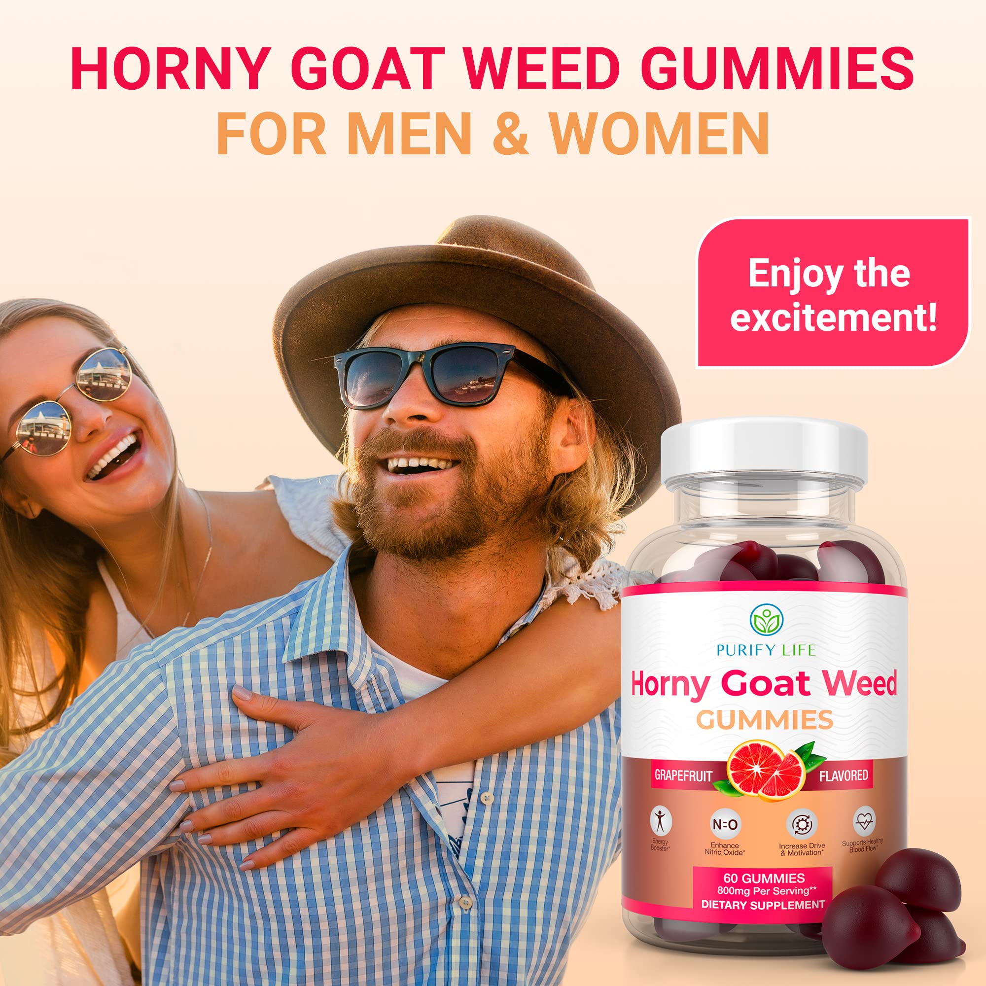 Foto 6 pulgar | Gomitas Purify Life Horny Goat Weed De Supplement, 60 Unidades, 800 Mg - Venta Internacional.