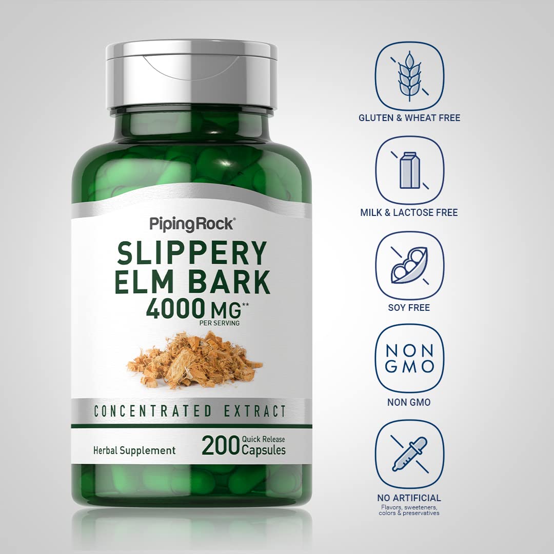 Foto 4 pulgar | Suplemento Piping Rock Slippery Elm Bark 4000 Mg 200 Cápsulas - Venta Internacional.