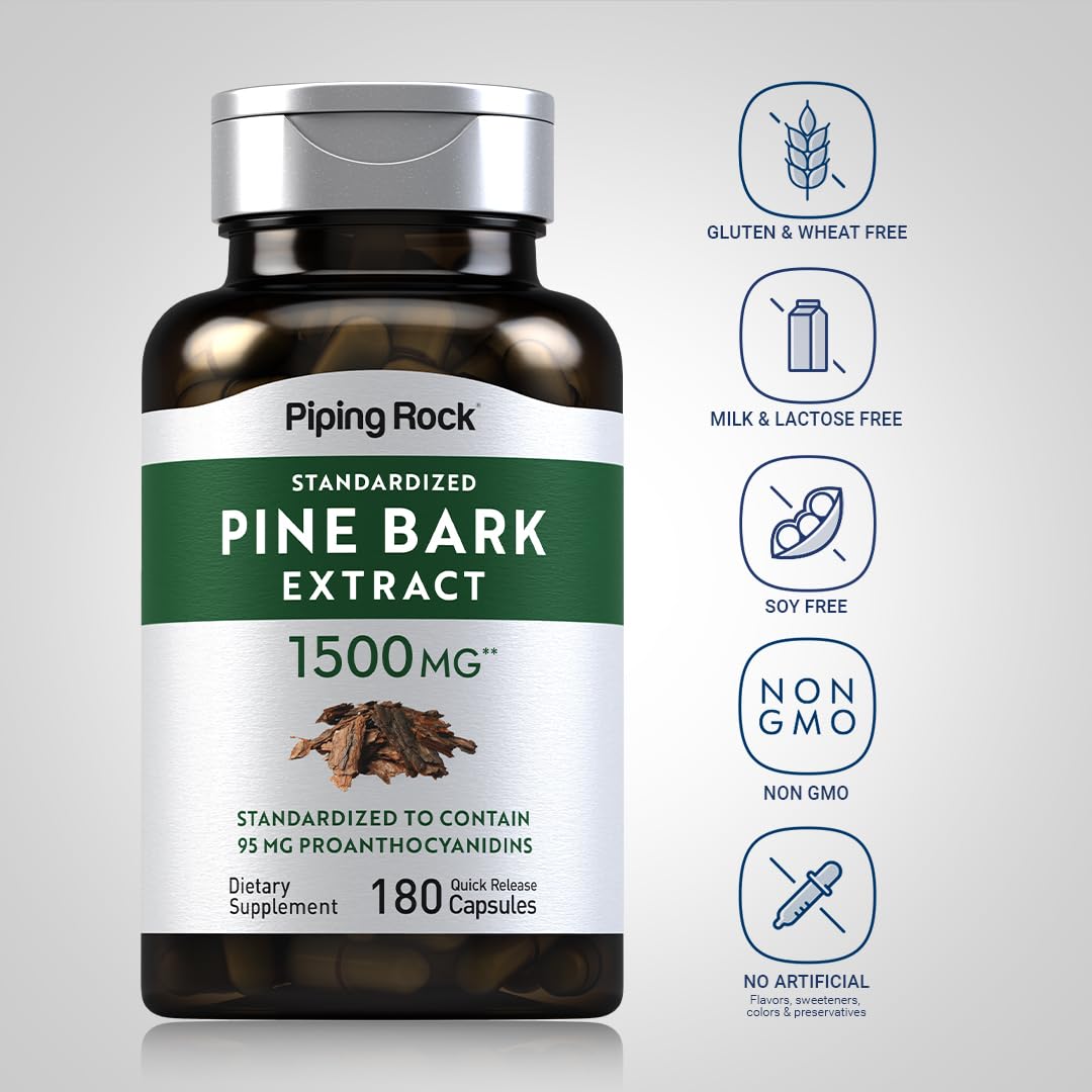 Foto 4 pulgar | Suplemento De Extracto De Corteza De Pino Piping Rock 1500 Mg 180 Cápsulas - Venta Internacional.